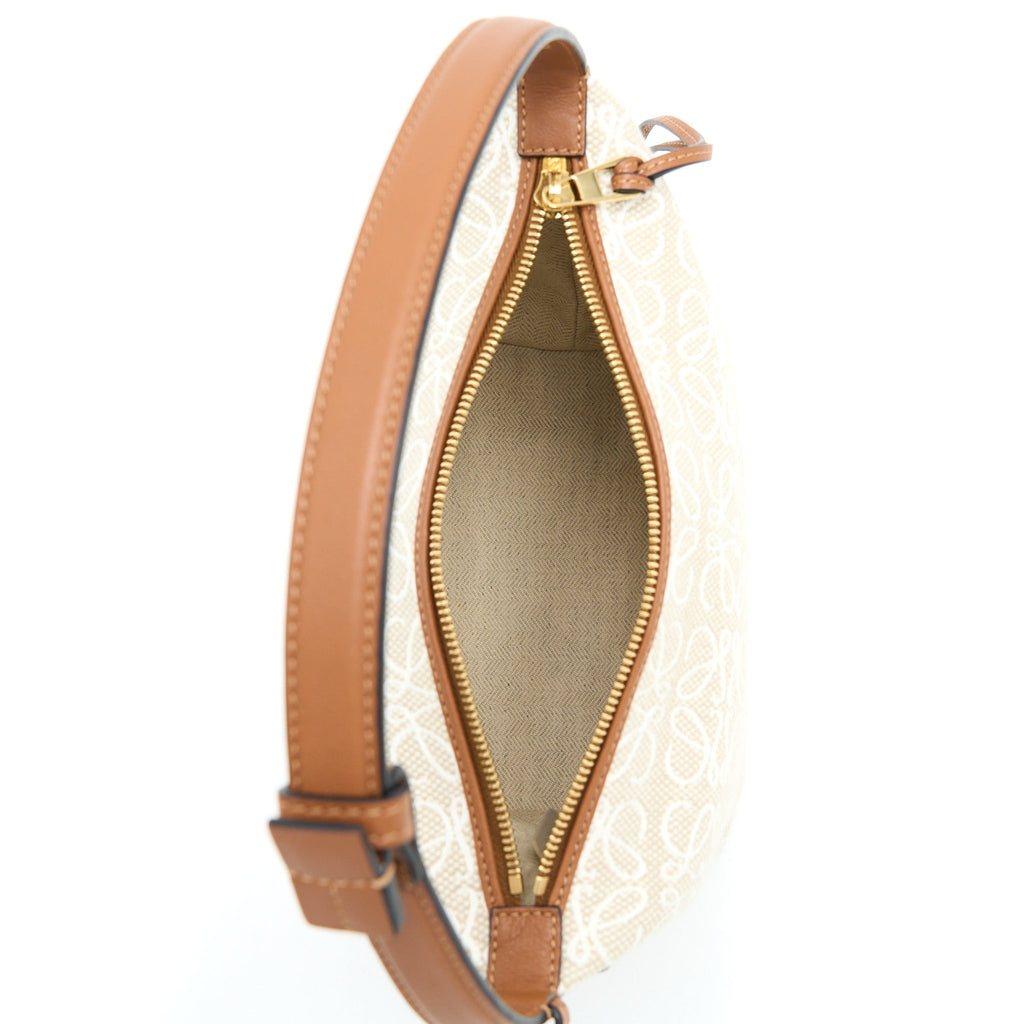 LOEWE SMALL CUBI BAG IN ANAGRAM JACQUARD/CALFSKIN ECRU/TAN GHW