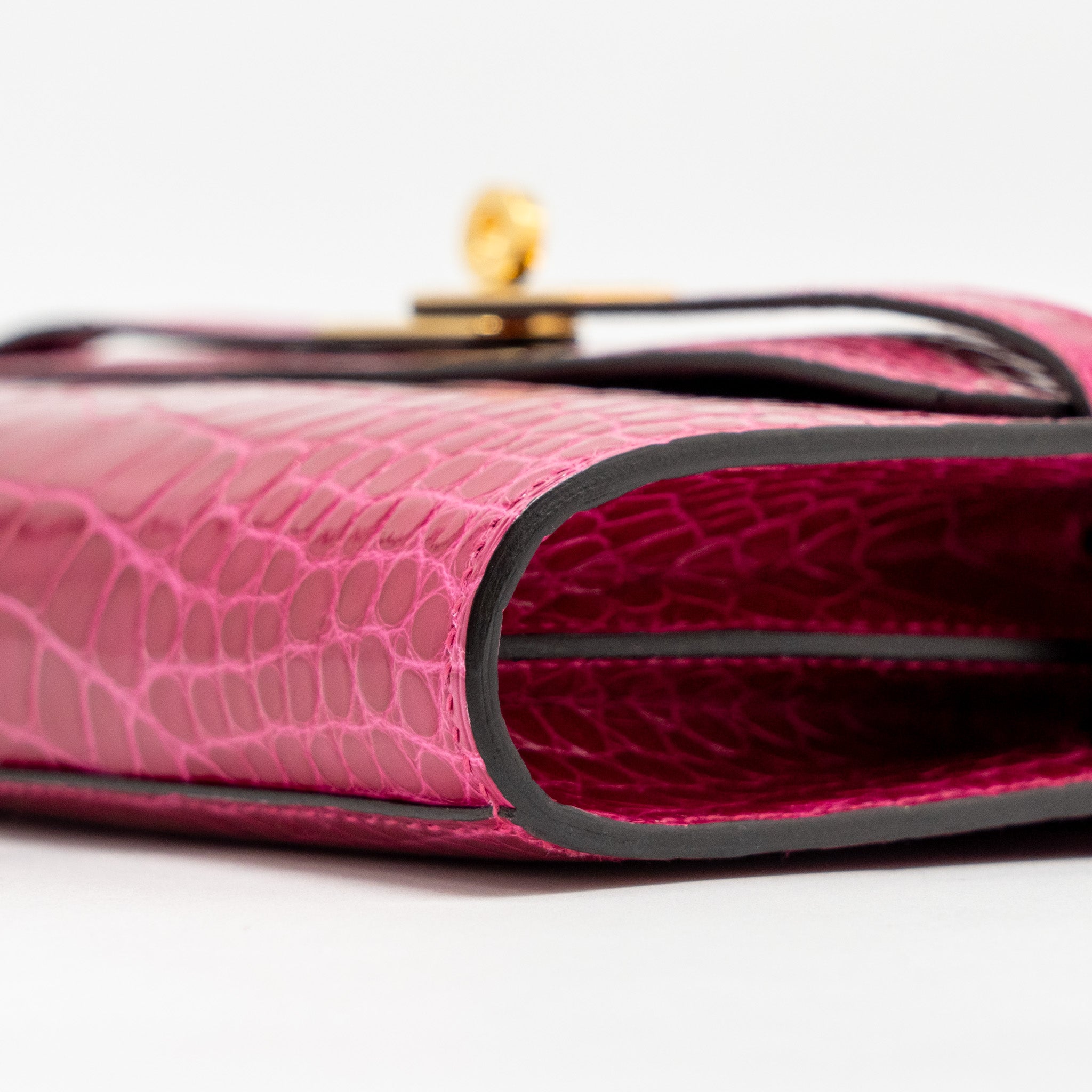HERMES KELLY TO GO SHINY ALLIGATOR MISSISSIPPIENSIS ROSE MEXICO GHW