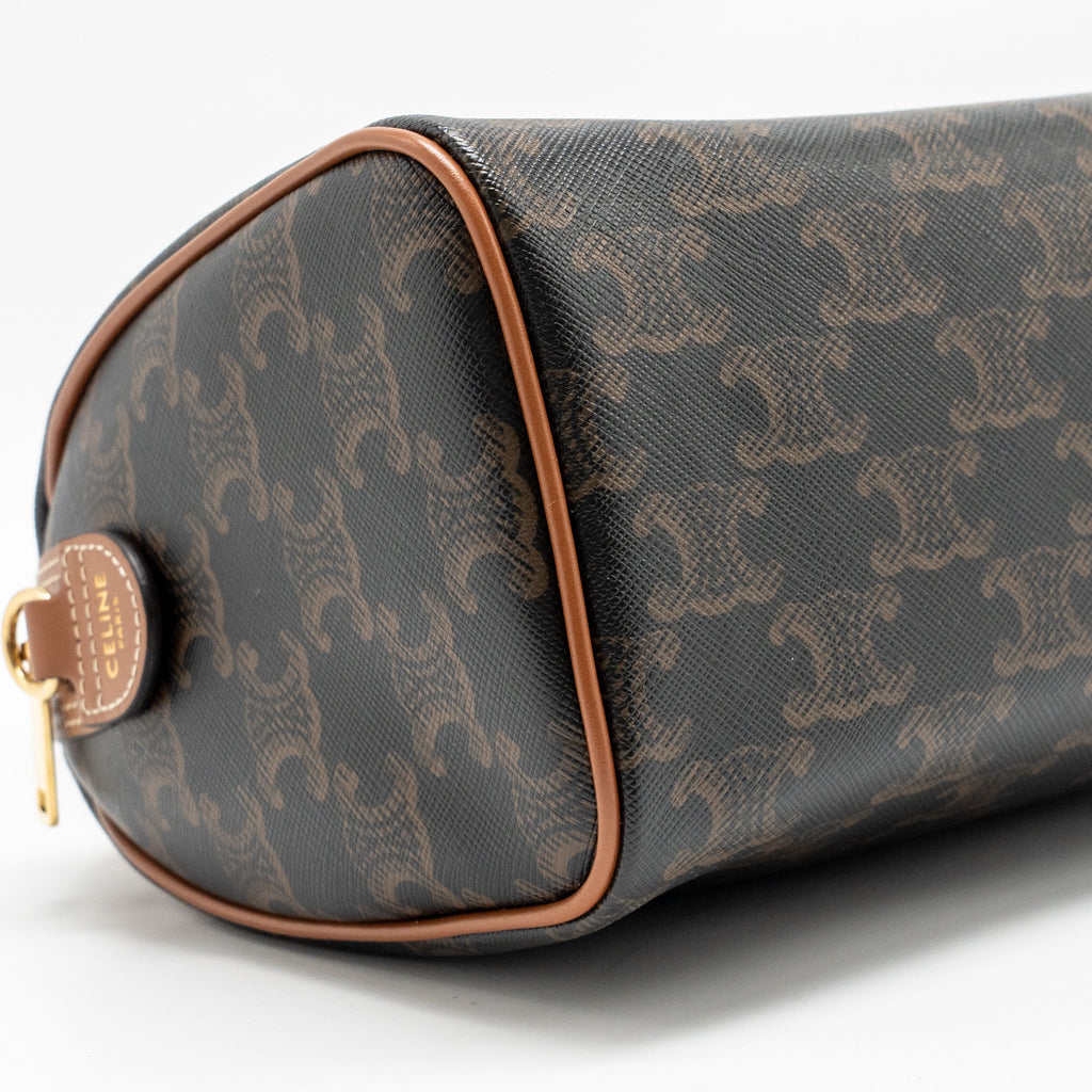 CELINE SMALL BOSTON BAG TRIOMPHE CANVAS/CALFSKIN TAN GHW