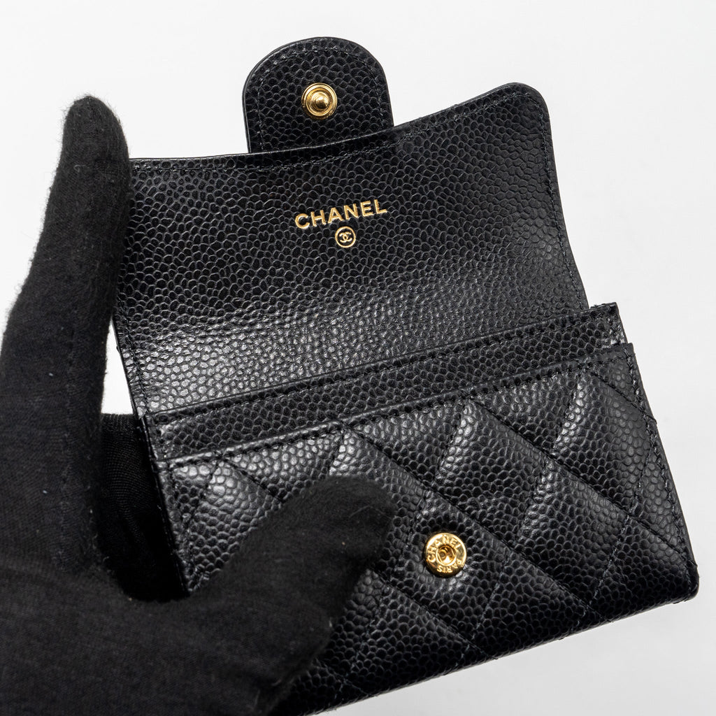 CHANEL CLASSIC FLAP CARD HOLDER CAVIAR BLACK GHW (MICROCHIP)