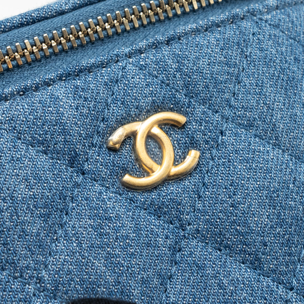 CHANEL PEARL CRUSH MINI VANITY CASE DENIM BLUE BRUSHED GHW