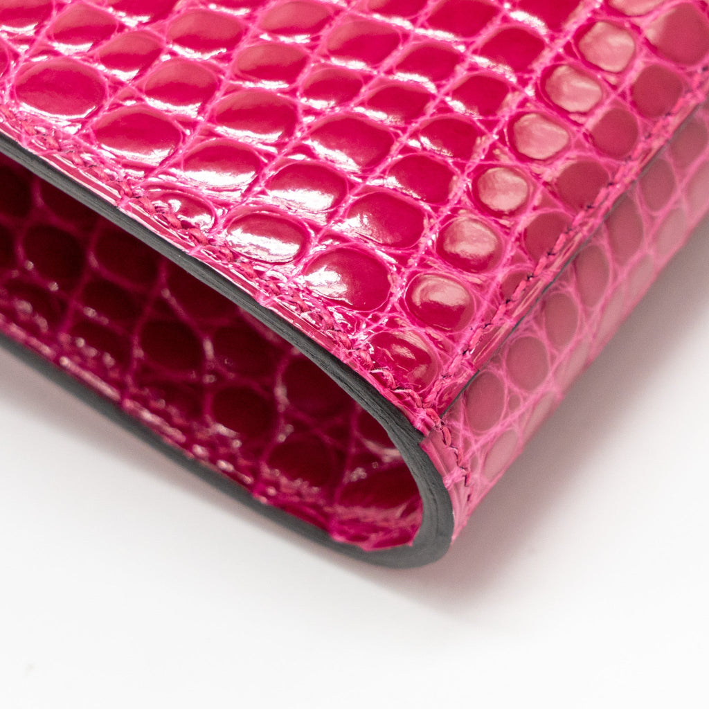 HERMES KELLY TO GO SHINY ALLIGATOR MISSISSIPPIENSIS ROSE MEXICO GHW