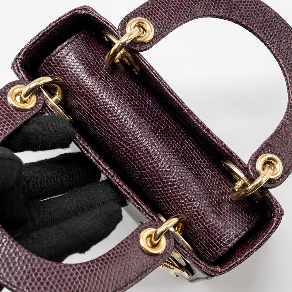 DIOR MINI LADY DIOR LIZARD BURGUNDY LGHW