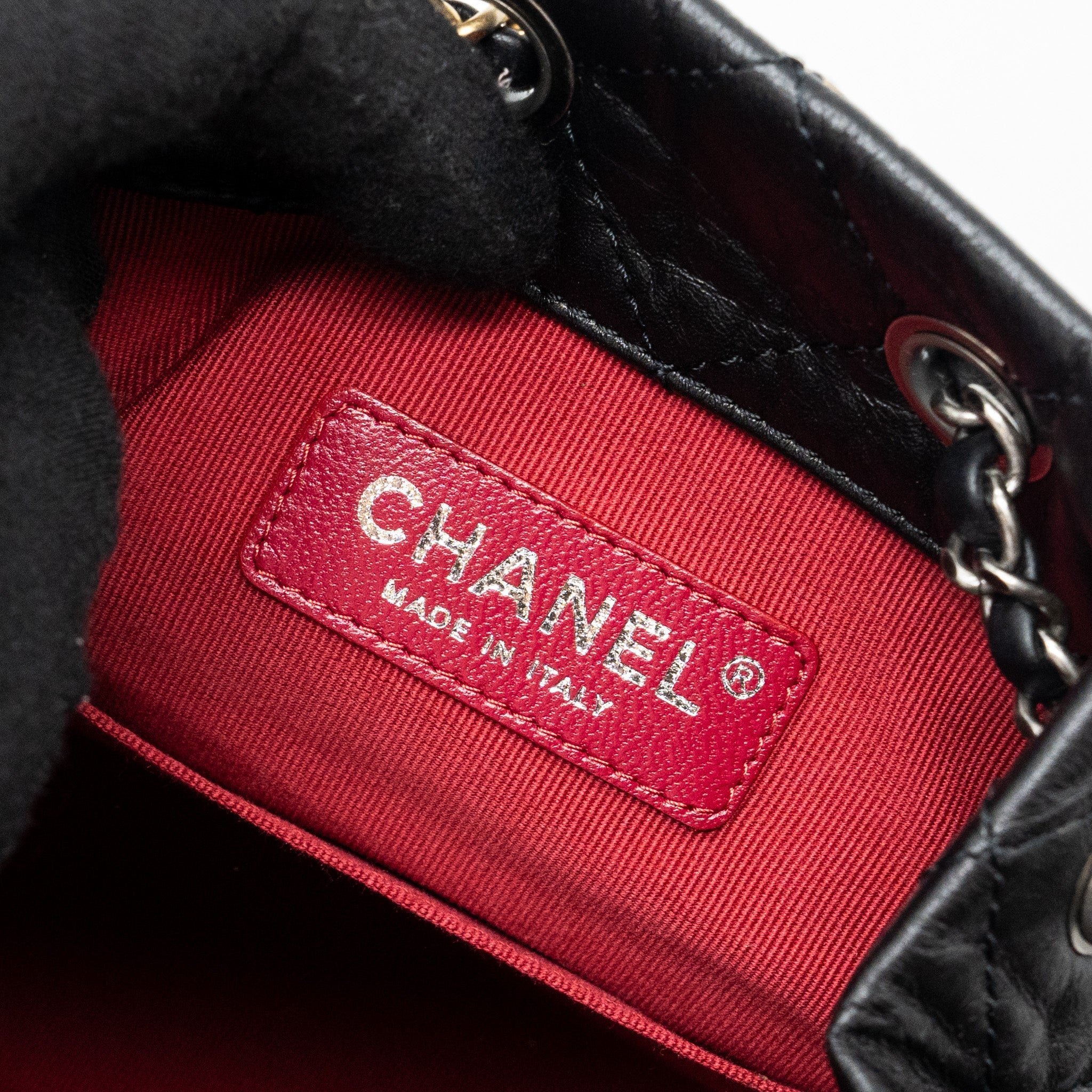 CHANEL SMALL GABRIELLE BACKPACK AGED CALFSKIN BLACK RUTHENIUM HARDWARE (MICROCHIP)