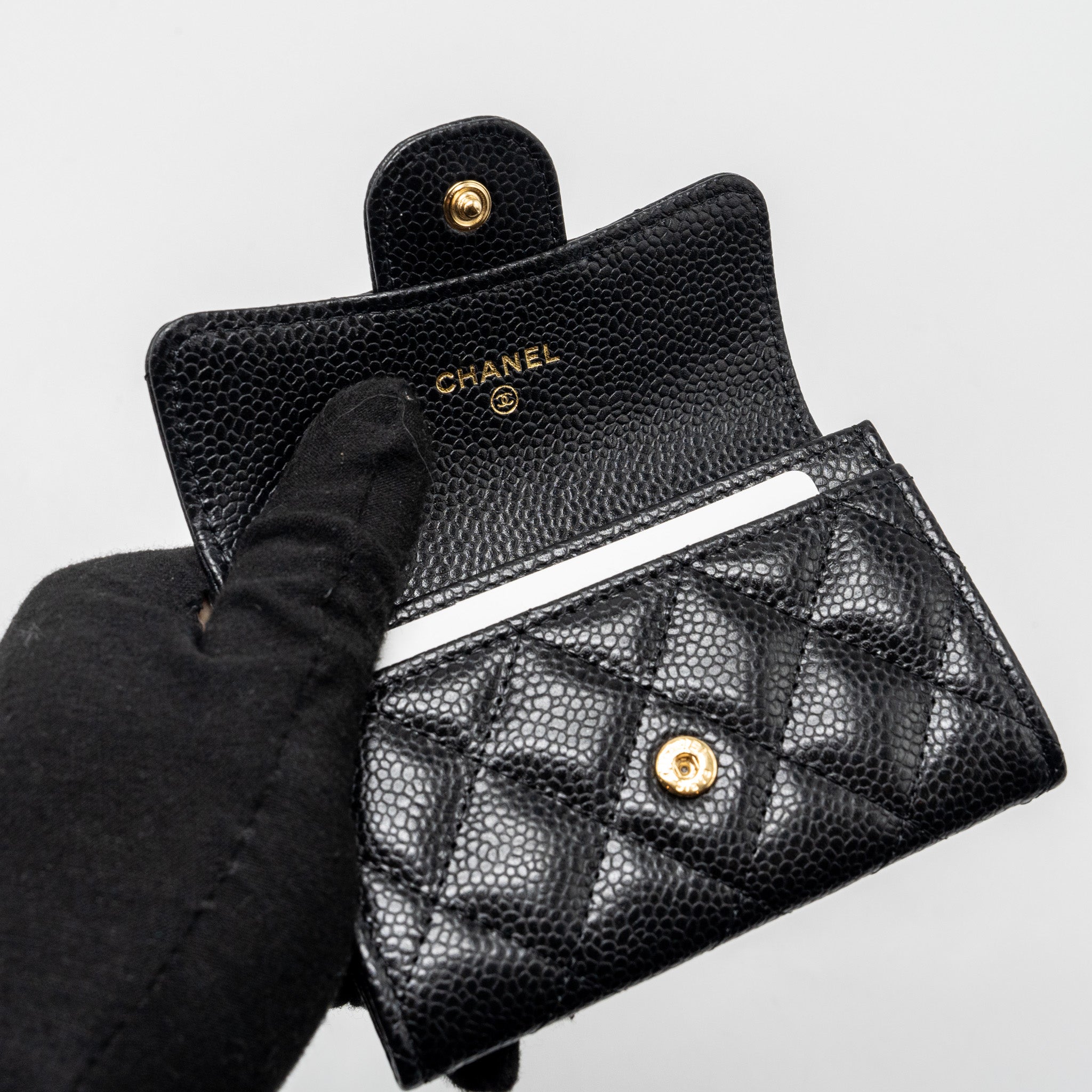 CHANEL CLASSIC FLAP CARD HOLDER CAVIAR BLACK GHW  (MICROCHIP)
