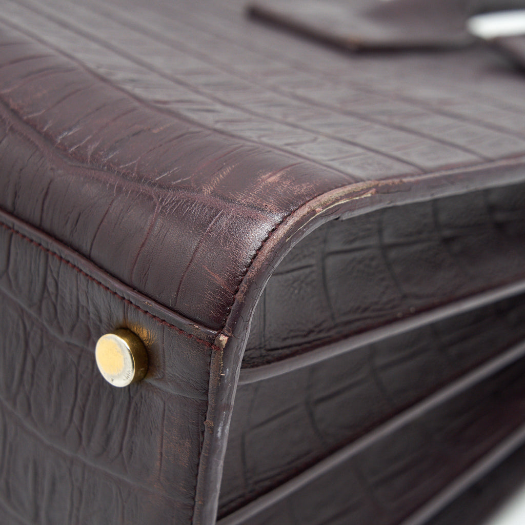 SAINT LAURENT/ YSL CLASSIC SAC DE JOUR IN CROCODILE EMBOSSED BURGUNDY