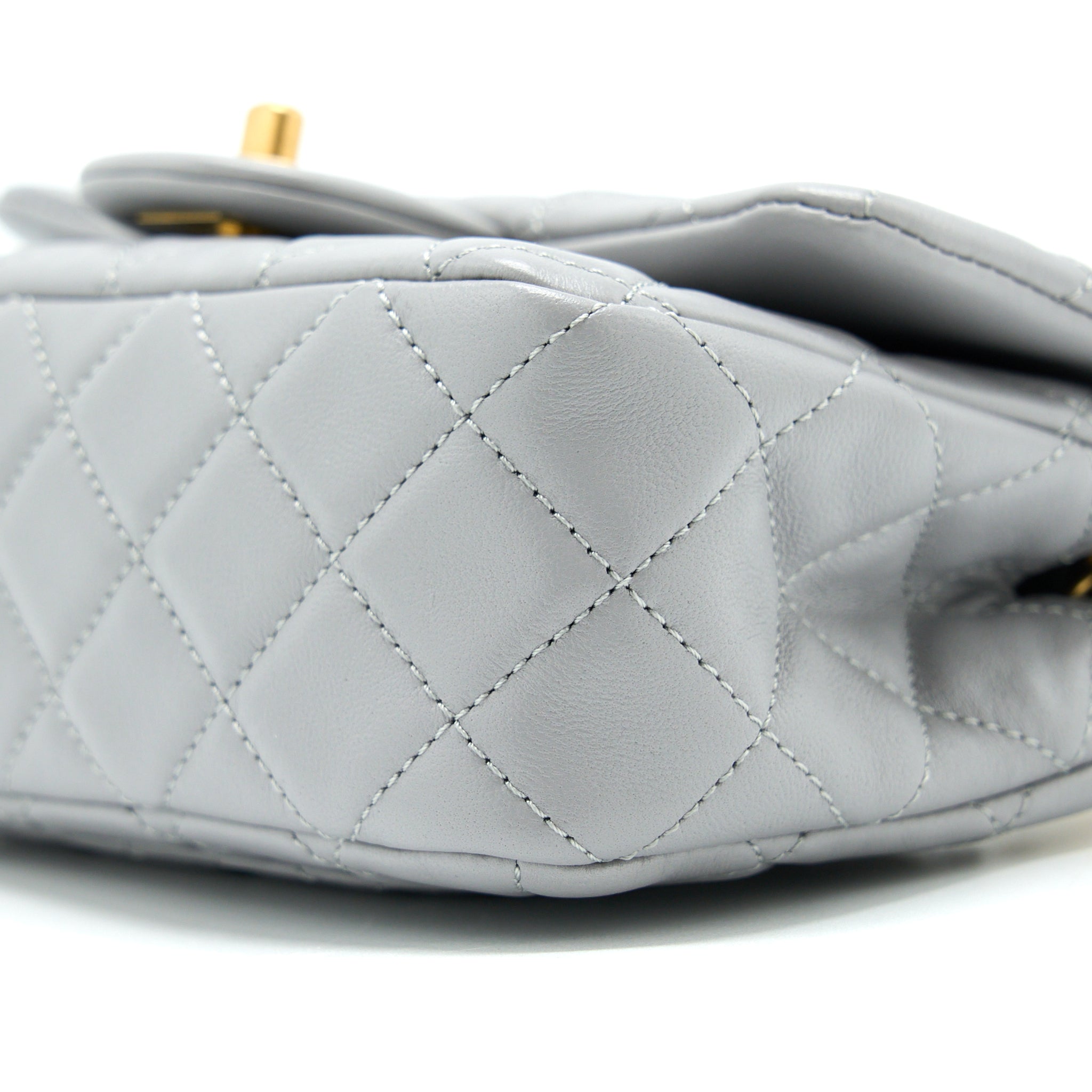 CHANEL PEARL CRUSH MINI SQUARE FLAP BAG LAMBSKIN GREY GHW