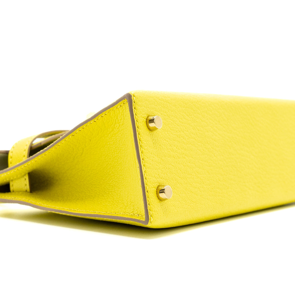 HERMES MINI KELLY II CHEVRE MYSORE LIME / GRIS PERLE LGHW