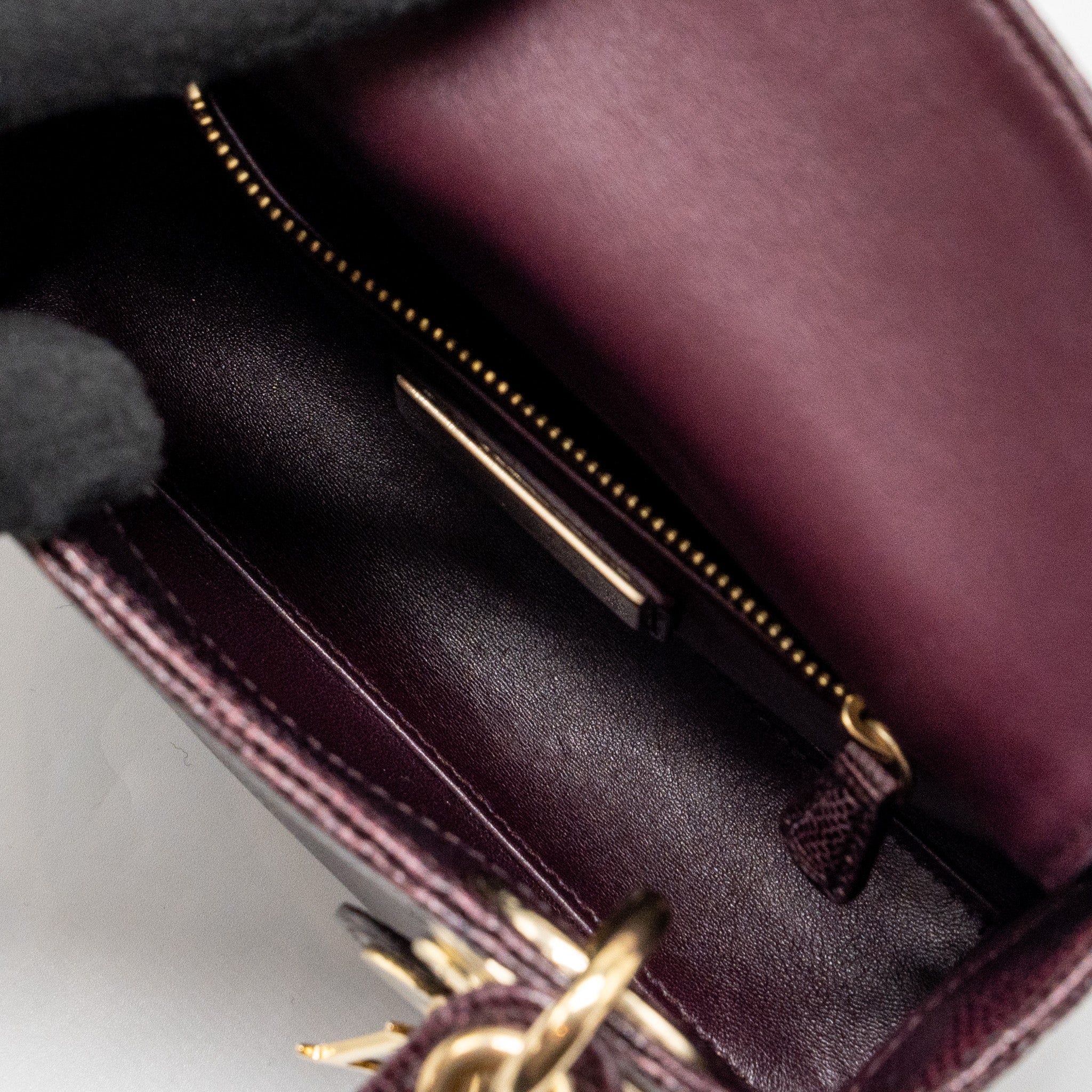 DIOR MINI LADY DIOR LIZARD BURGUNDY LGHW