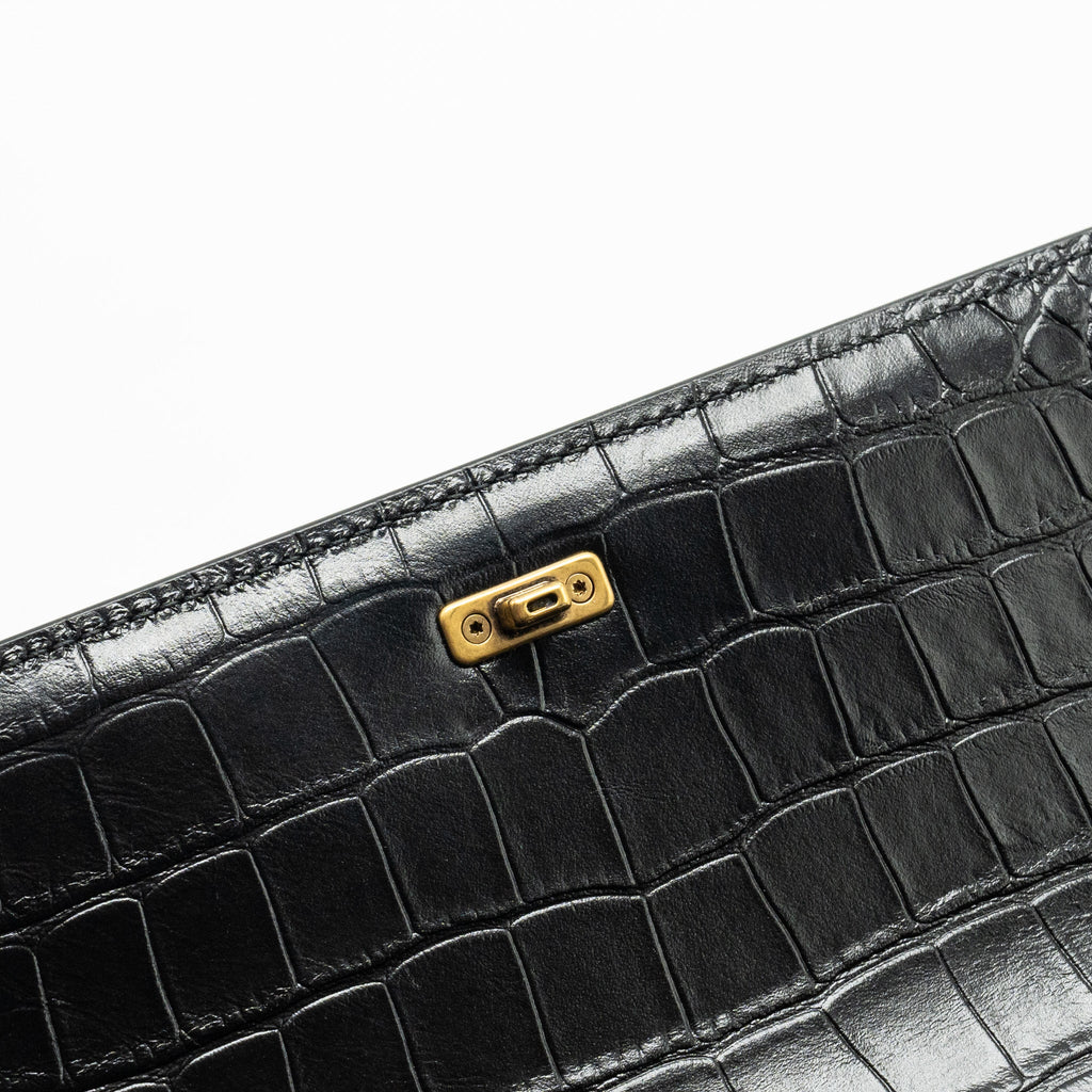 BALENCIAGA GOSSIP SHOULDER BAG CROC-EMBOSSED CALFSKIN BLACK GHW – Ateléra