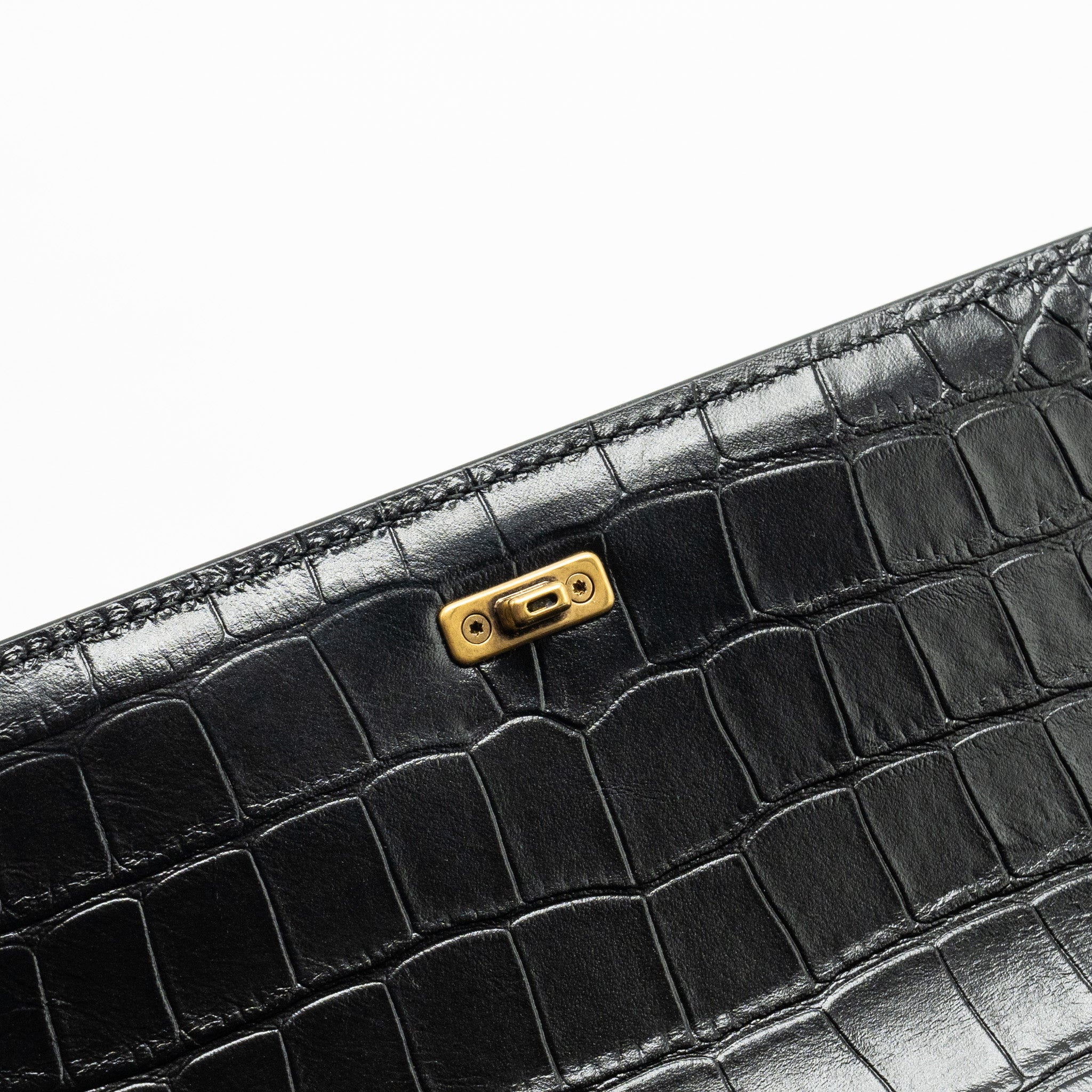 BALENCIAGA GOSSIP SHOULDER BAG CROC-EMBOSSED CALFSKIN BLACK GHW