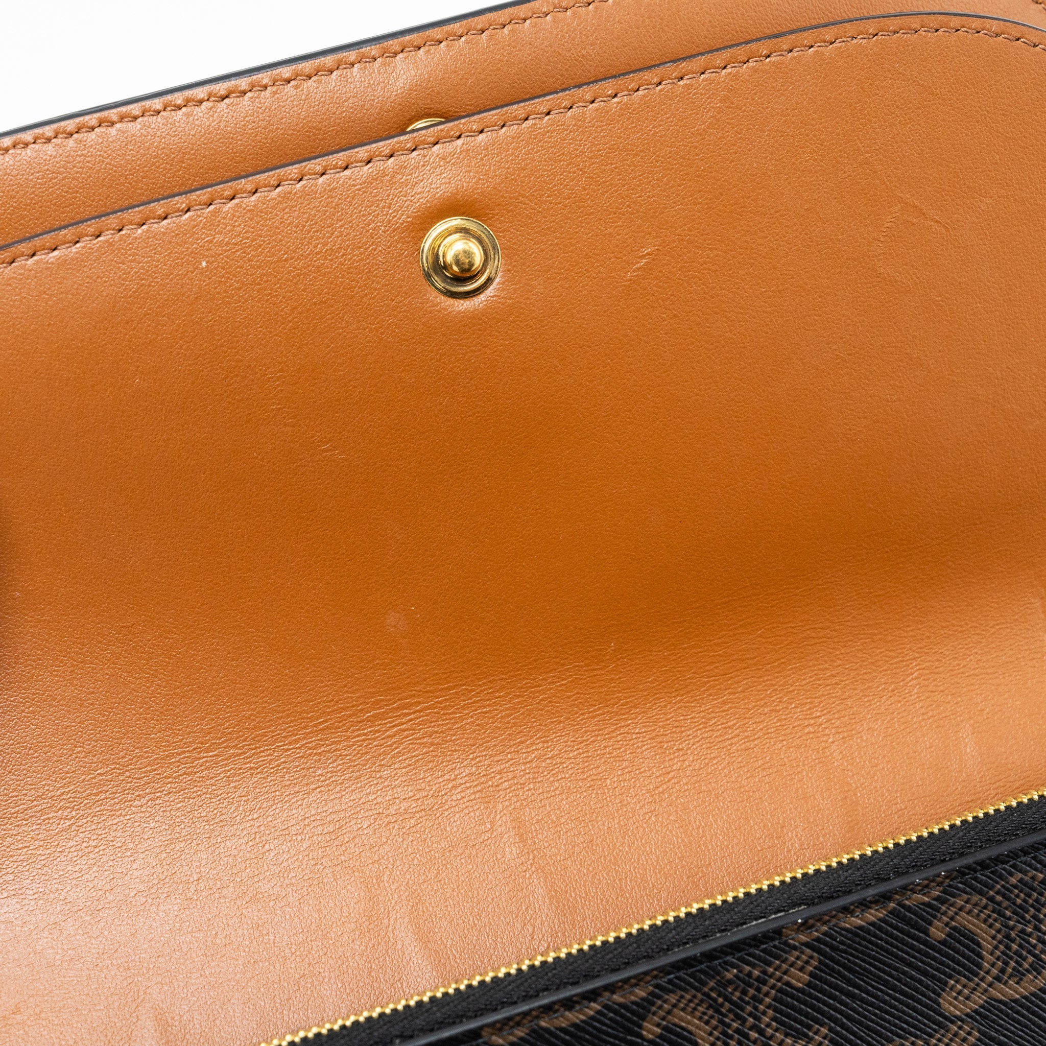 CELINE WALLET ON STRAP TRIOMPHE CANVAS/ LAMBSKIN TAN GHW