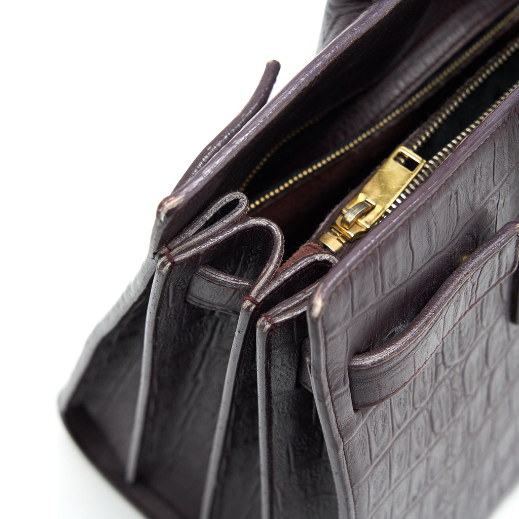 SAINT LAURENT/ YSL CLASSIC SAC DE JOUR IN CROCODILE EMBOSSED BURGUNDY