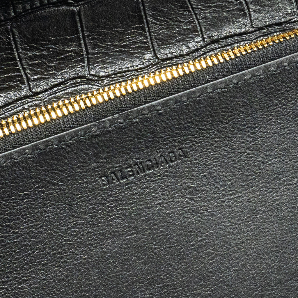 BALENCIAGA GOSSIP SHOULDER BAG CROC-EMBOSSED CALFSKIN BLACK GHW