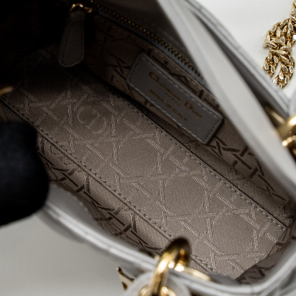 DIOR MINI LADY DIOR LAMBSKIN GREY LGHW