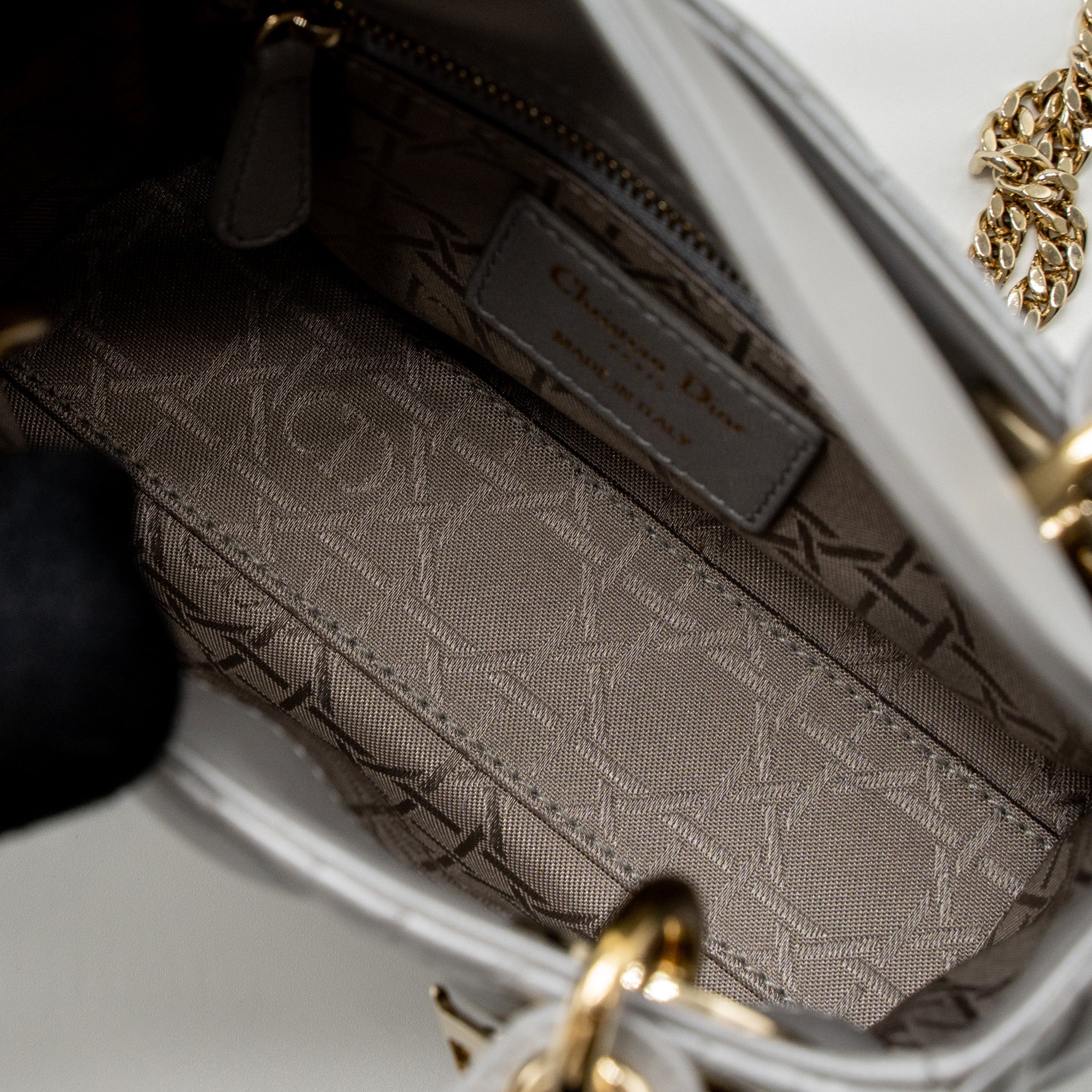 DIOR MINI LADY DIOR LAMBSKIN GREY LGHW