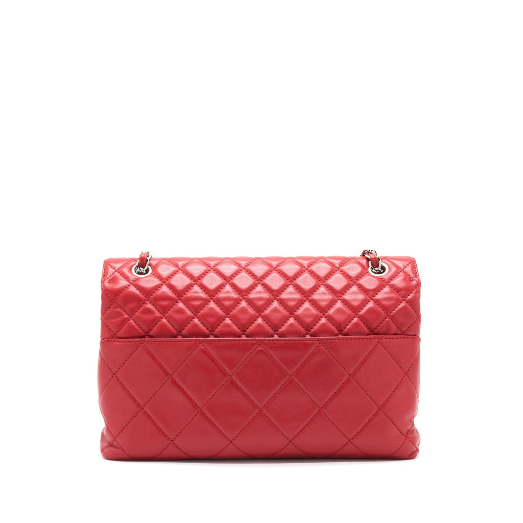 CHANEL QUILTED LARGE FLAP LEATHER BAG WITH CHAIN RED SHW