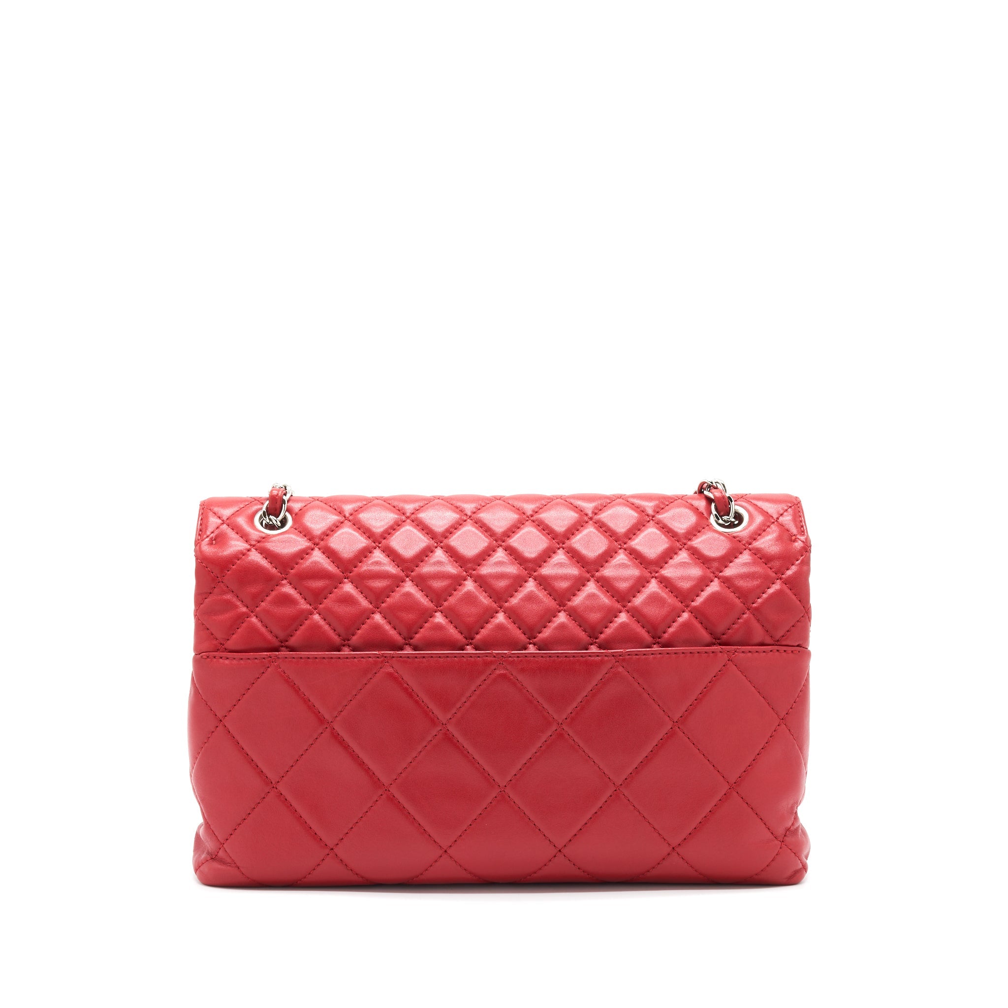 CHANEL QUILTED LARGE FLAP LEATHER BAG WITH CHAIN RED SHW