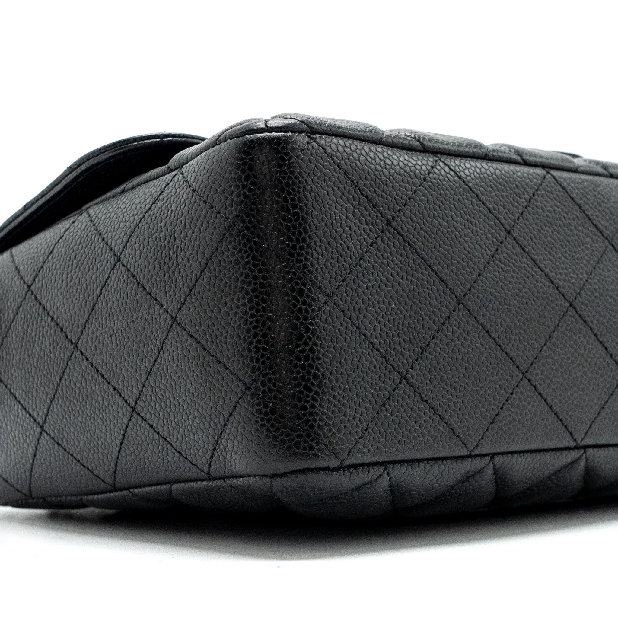 CHANEL CLASSIC JUMBO SINGLE FLAP BAG CAVIAR BLACK SHW
