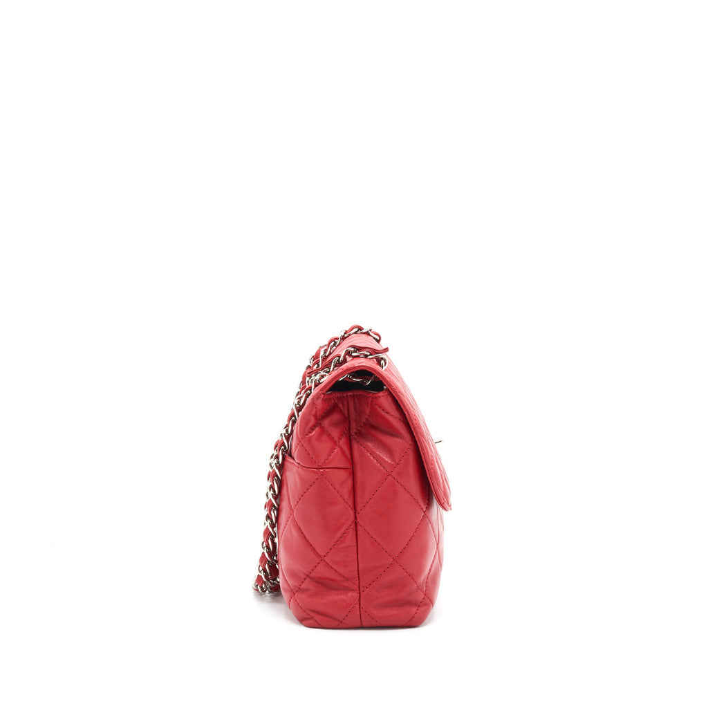 CHANEL QUILTED LARGE FLAP LEATHER BAG WITH CHAIN RED SHW