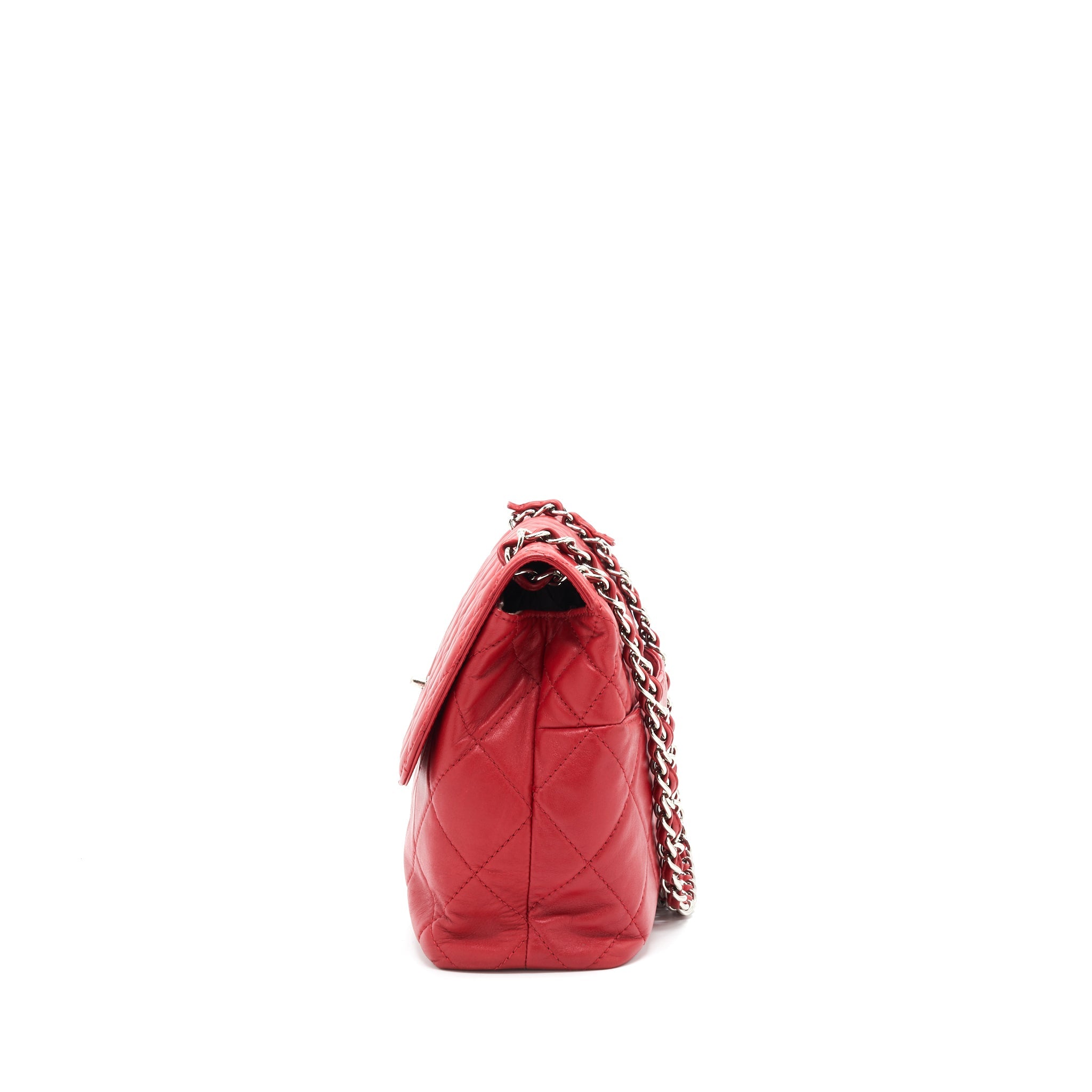 CHANEL QUILTED LARGE FLAP LEATHER BAG WITH CHAIN RED SHW