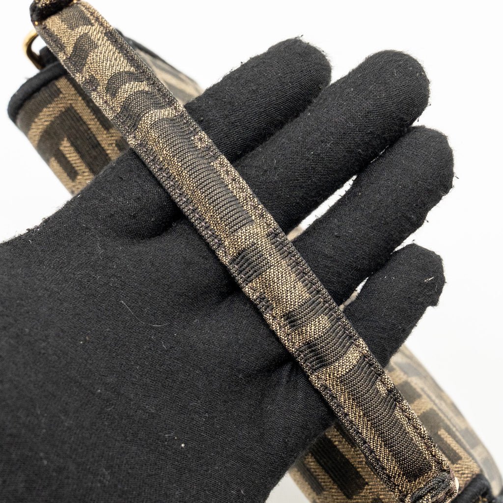 FENDI MINI BAGUETTE FF JACQUARD CANVAS BROWN GHW