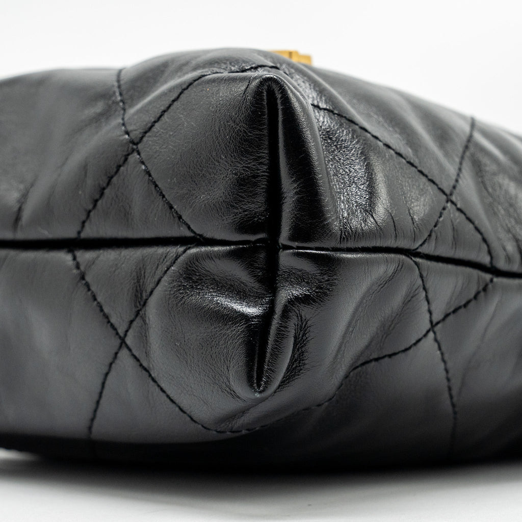 CHANEL MINI 22 BAG SHINY CALFSKIN BLACK GHW (MICROCHIP)