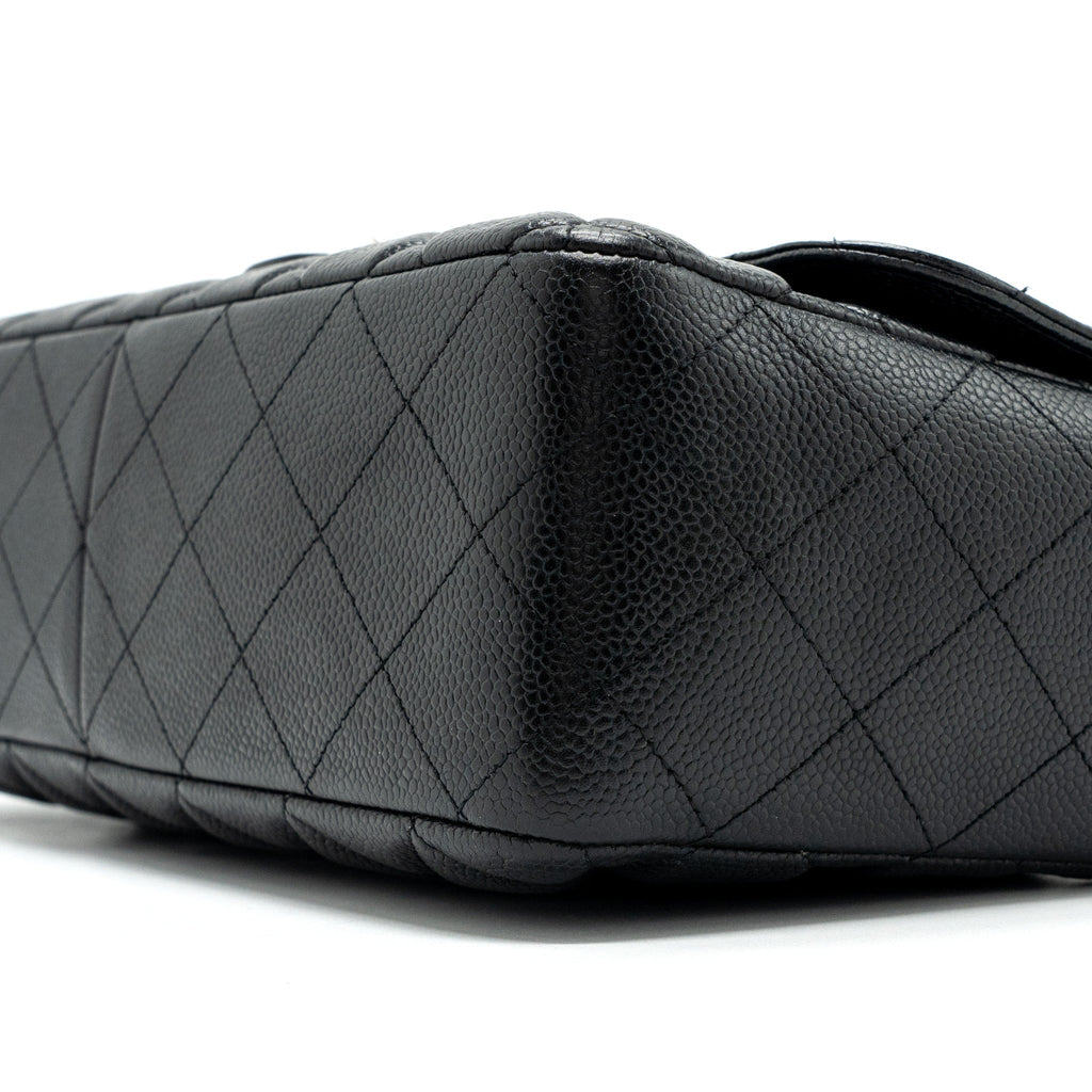 CHANEL CLASSIC JUMBO SINGLE FLAP BAG CAVIAR BLACK SHW