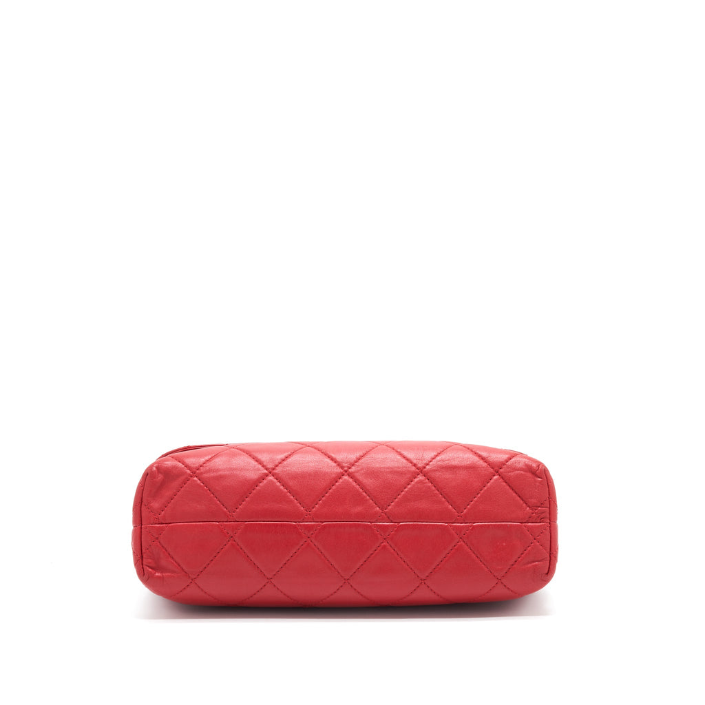 CHANEL QUILTED LARGE FLAP LEATHER BAG WITH CHAIN RED SHW