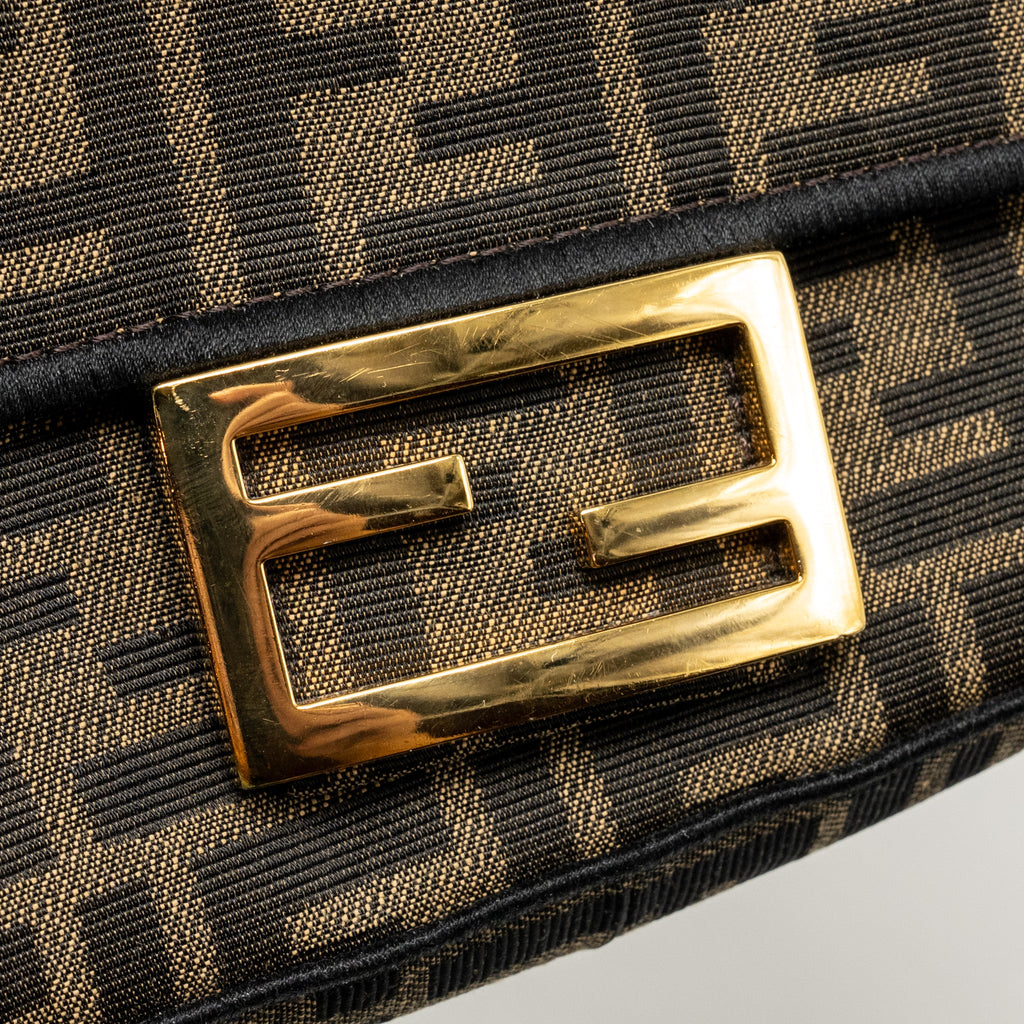 FENDI MINI BAGUETTE FF JACQUARD CANVAS BROWN GHW