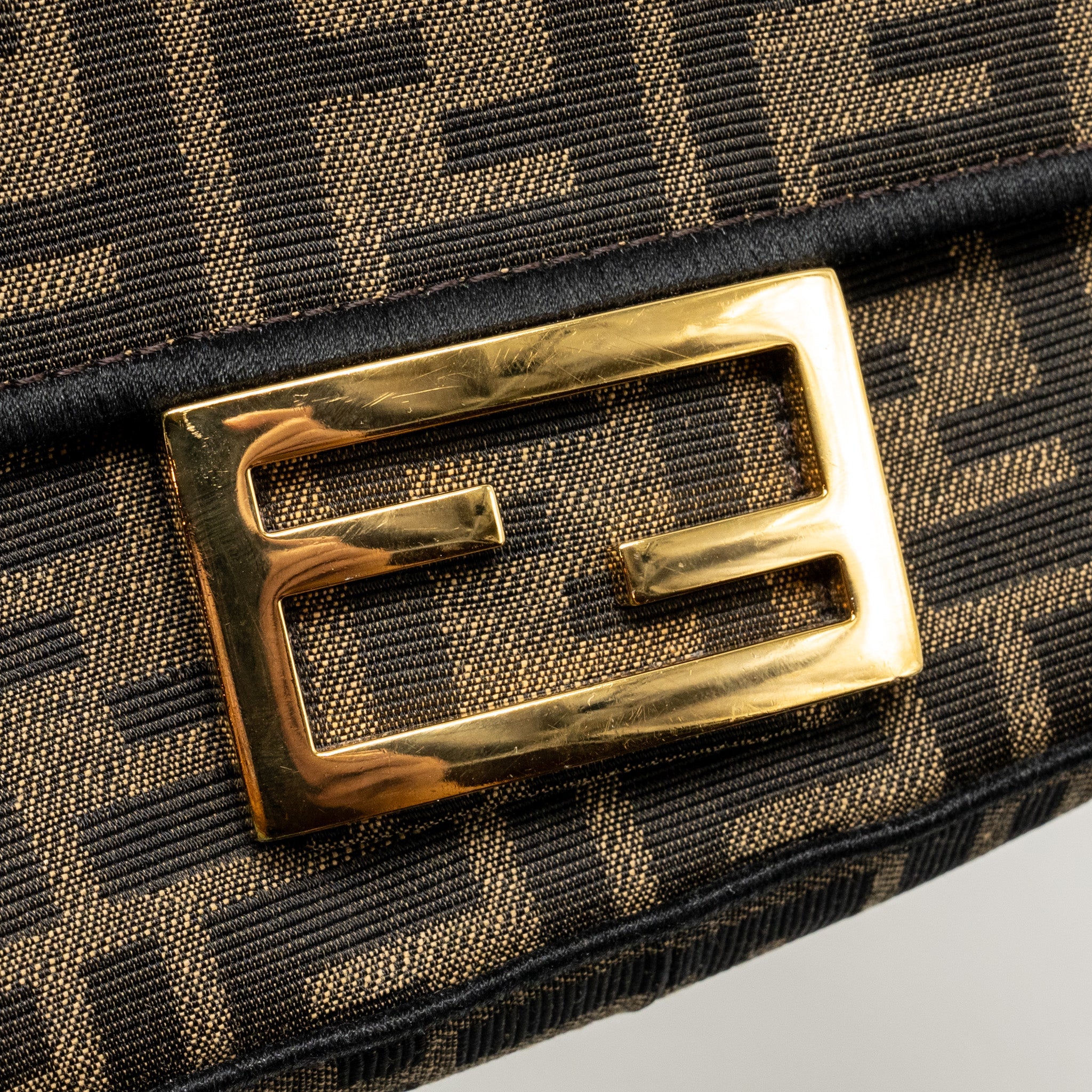 FENDI MINI BAGUETTE FF JACQUARD CANVAS BROWN GHW
