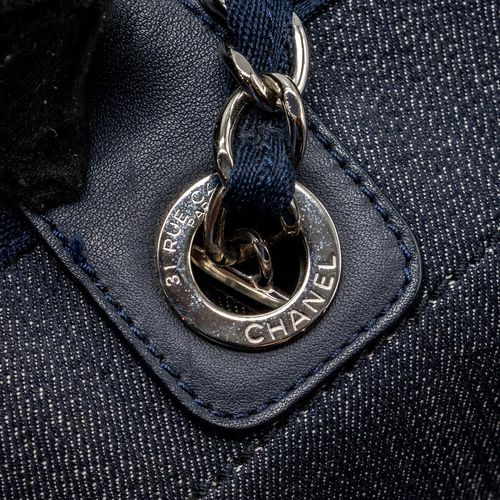 CHANEL DEAUVILLE TOTE BAG CANVAS BLUE DENIM SHW