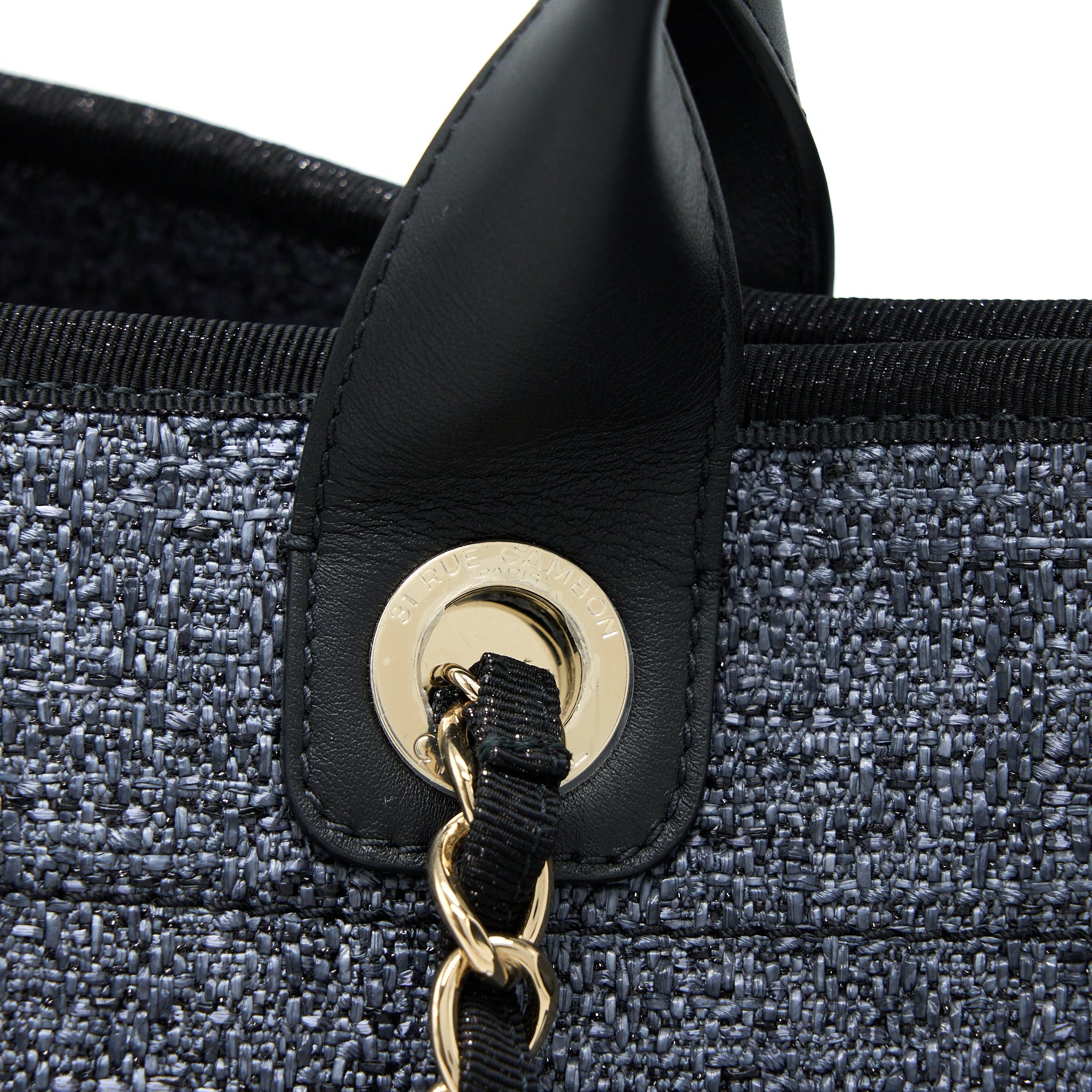 CHANEL DEAUVILLE TOTE BAG TWEED DARK GREY / BLACK LGHW (MICROCHIP)