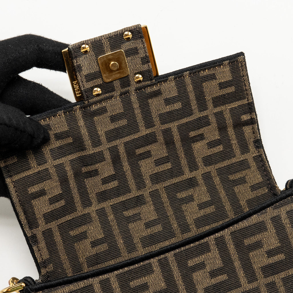 FENDI MINI BAGUETTE FF JACQUARD CANVAS BROWN GHW