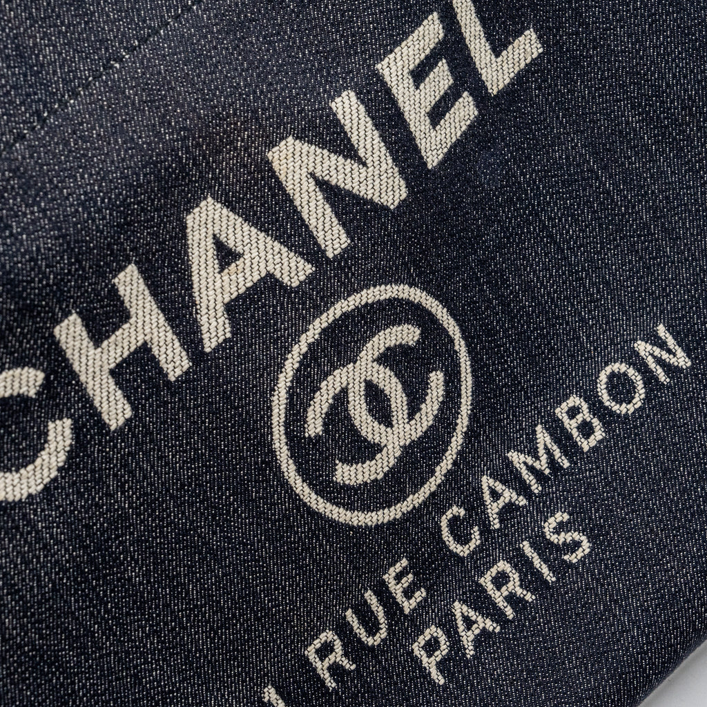 CHANEL DEAUVILLE TOTE BAG CANVAS BLUE DENIM SHW
