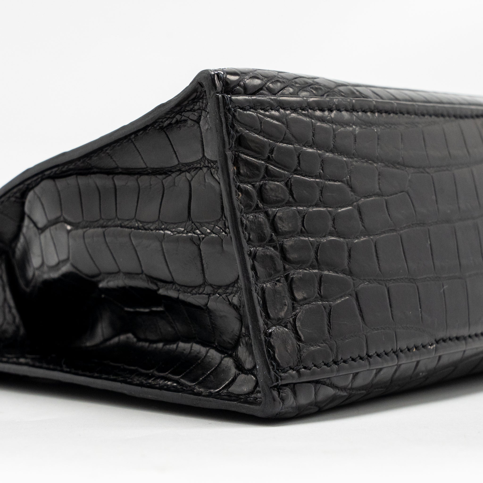 HERMES KELLY POCHETTE CROCODILE NILOTICUS MATT BLACK SHW