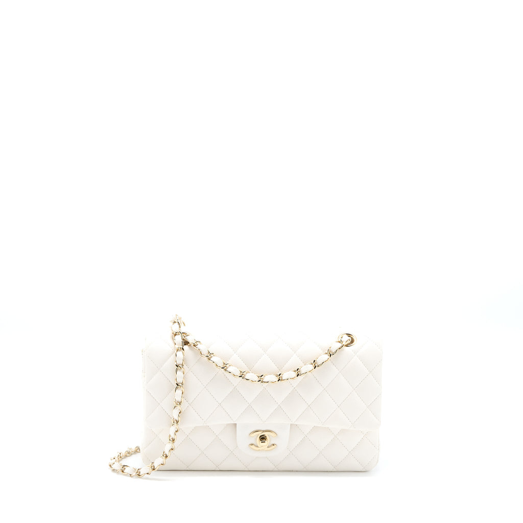 CHANEL MEDIUM CLASSIC DOUBLE FLAP BAG CAVIAR WHITE LGHW