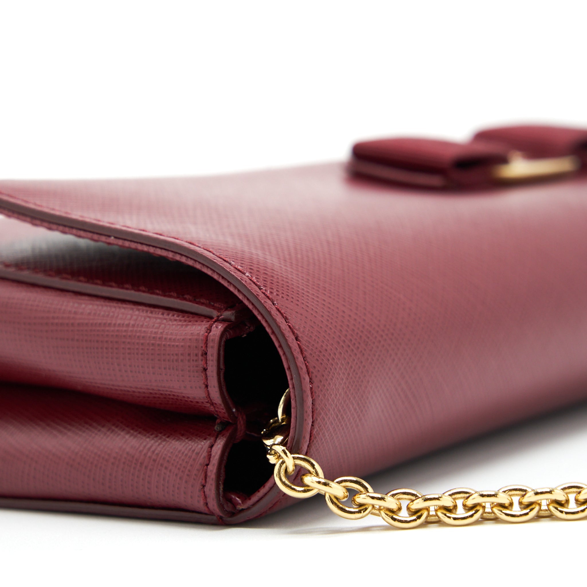 SALVATORE FERRAGAMO RIBBON SHOULDER BAG DARK RED LGHW