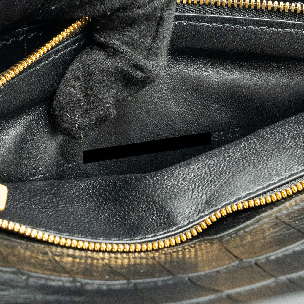 BALENCIAGA GOSSIP SHOULDER BAG CROC-EMBOSSED CALFSKIN BLACK GHW – Ateléra