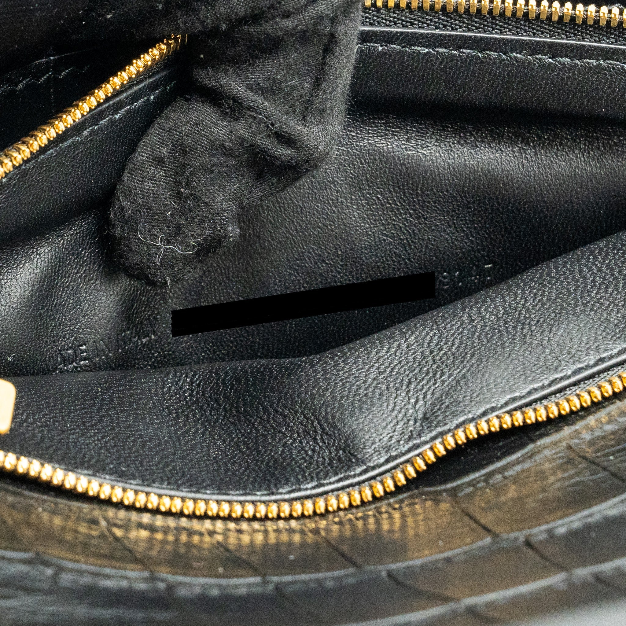 BALENCIAGA GOSSIP SHOULDER BAG CROC-EMBOSSED CALFSKIN BLACK GHW