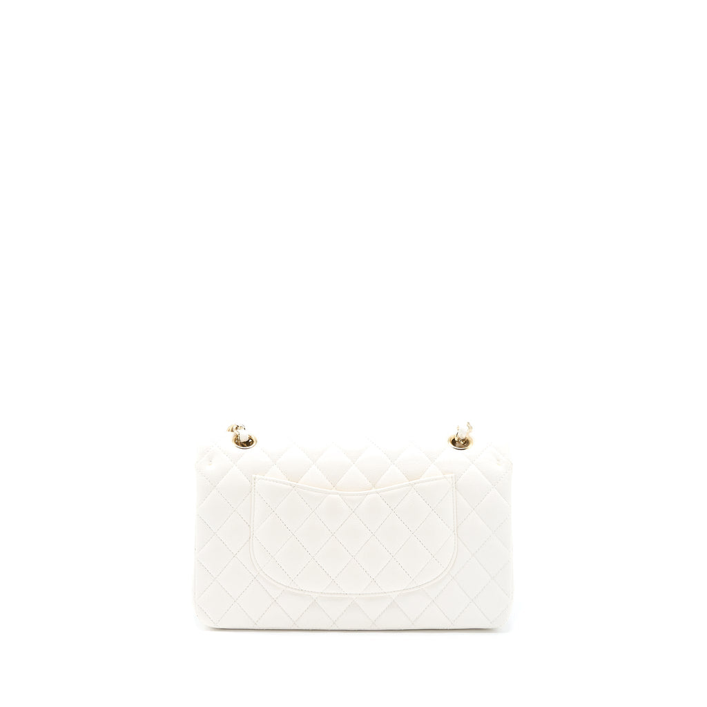 CHANEL MEDIUM CLASSIC DOUBLE FLAP BAG CAVIAR WHITE LGHW