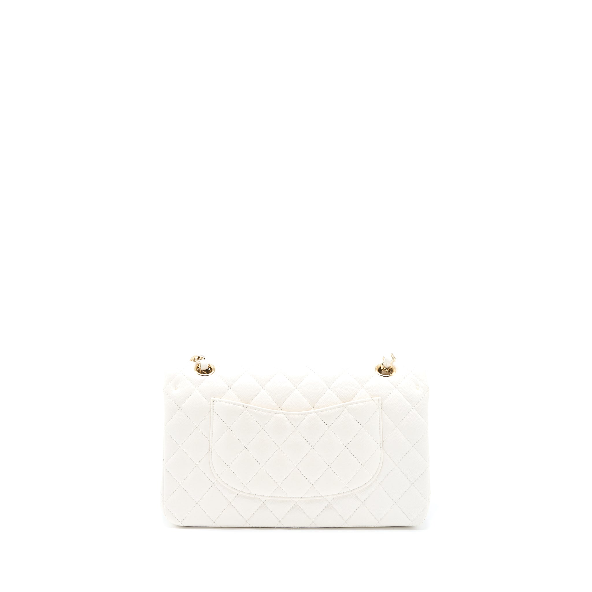 CHANEL MEDIUM CLASSIC DOUBLE FLAP BAG CAVIAR WHITE LGHW