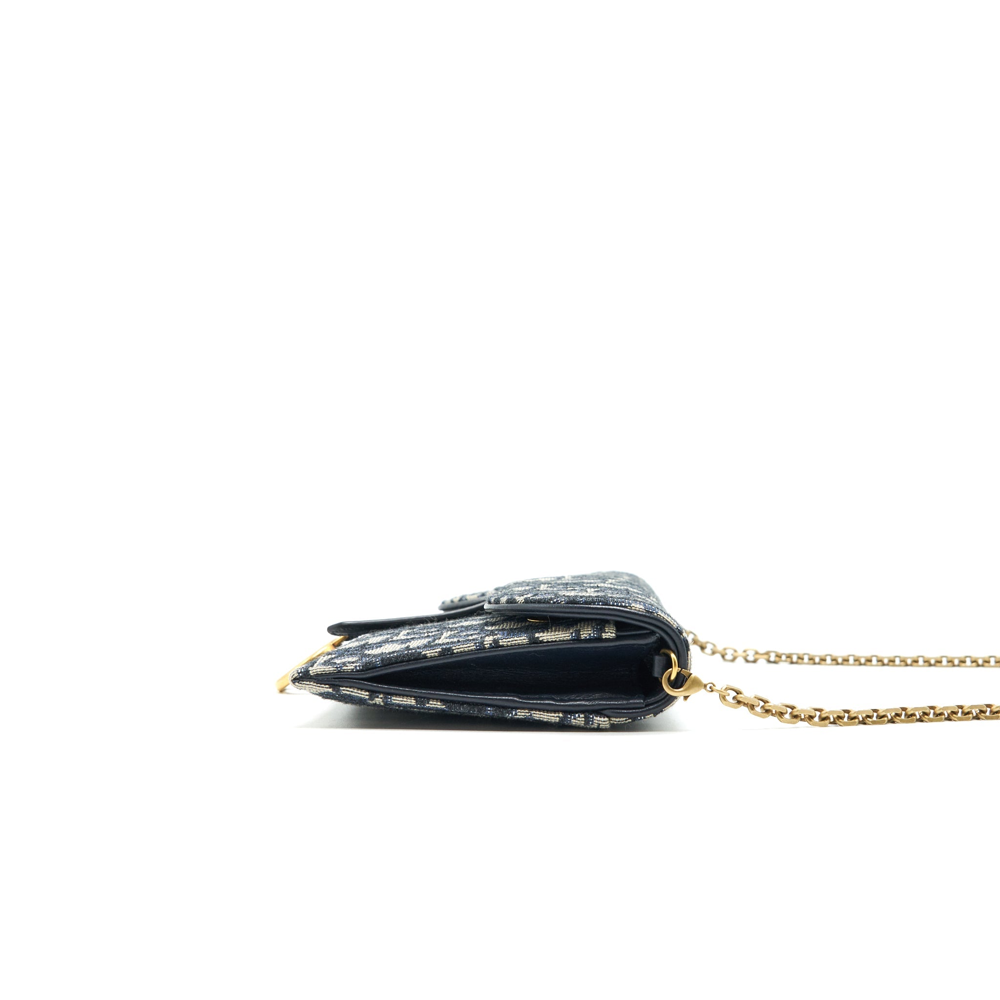 DIOR OBLIQUE JACQUARD SADDLE WALLET WITH CHAIN