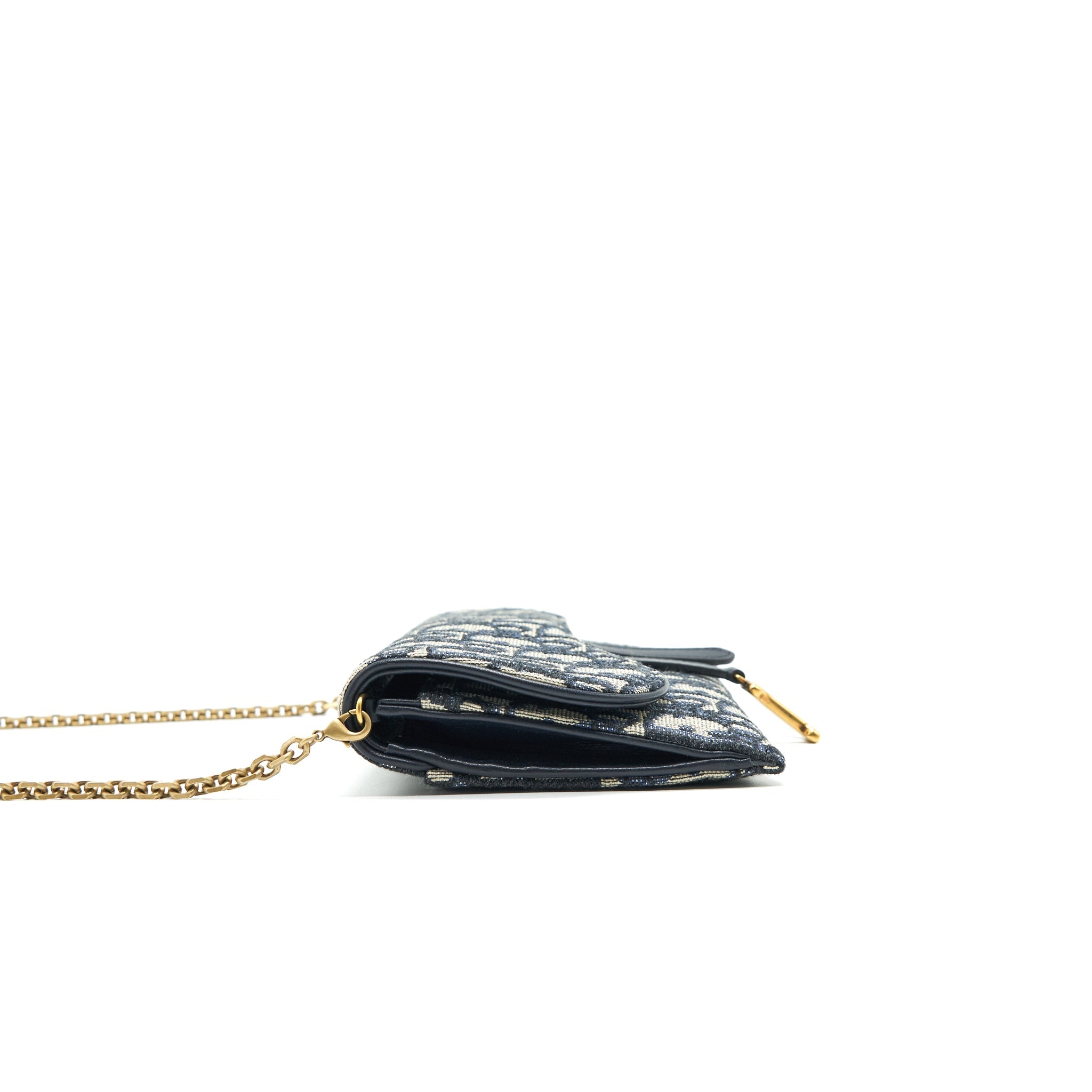 DIOR OBLIQUE JACQUARD SADDLE WALLET WITH CHAIN
