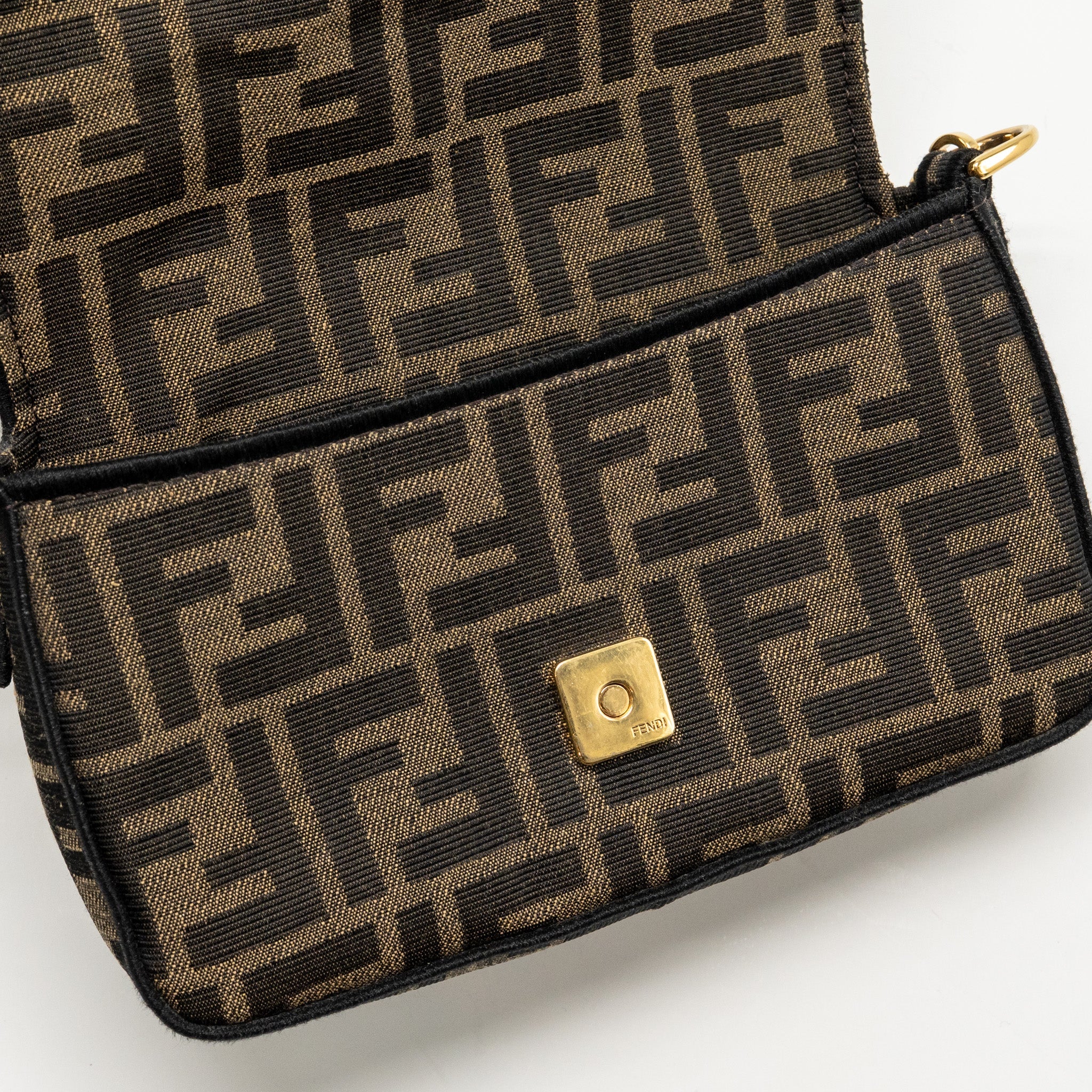 FENDI MINI BAGUETTE FF JACQUARD CANVAS BROWN GHW