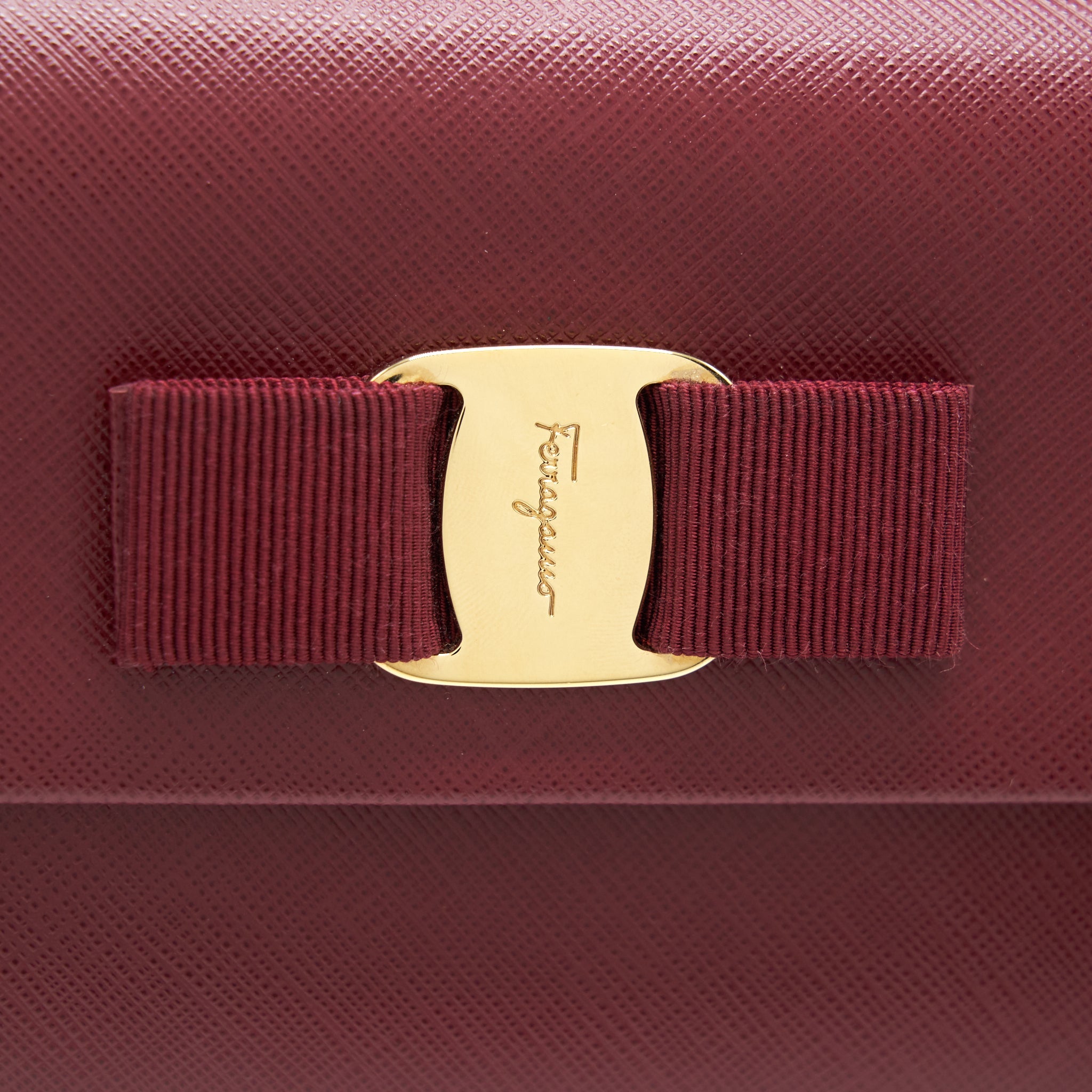 SALVATORE FERRAGAMO RIBBON SHOULDER BAG DARK RED LGHW