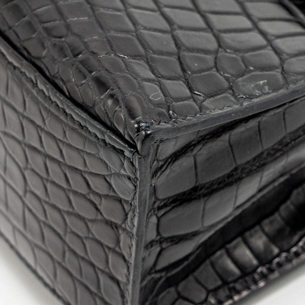 HERMES KELLY POCHETTE CROCODILE NILOTICUS MATT BLACK SHW