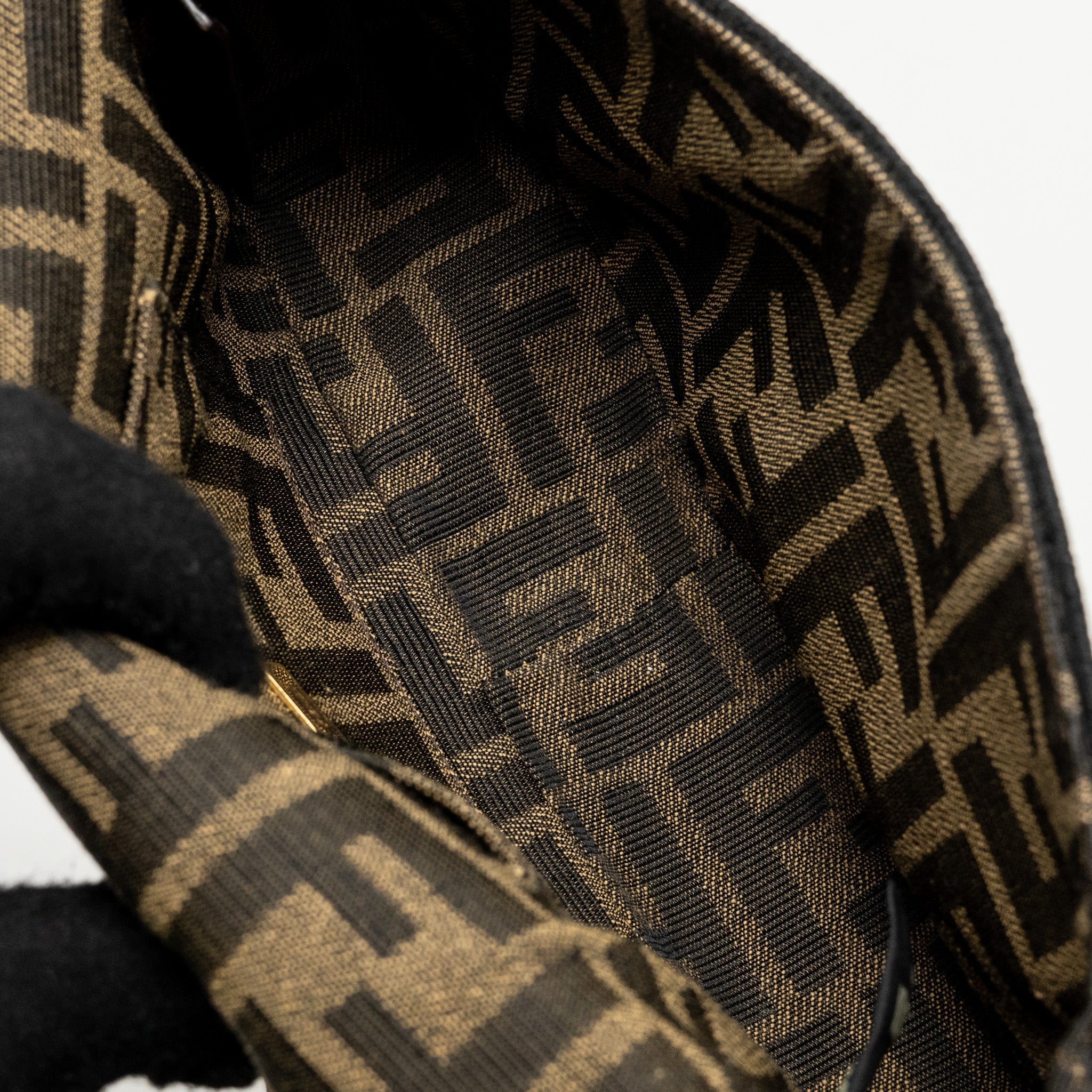 FENDI MINI BAGUETTE FF JACQUARD CANVAS BROWN GHW