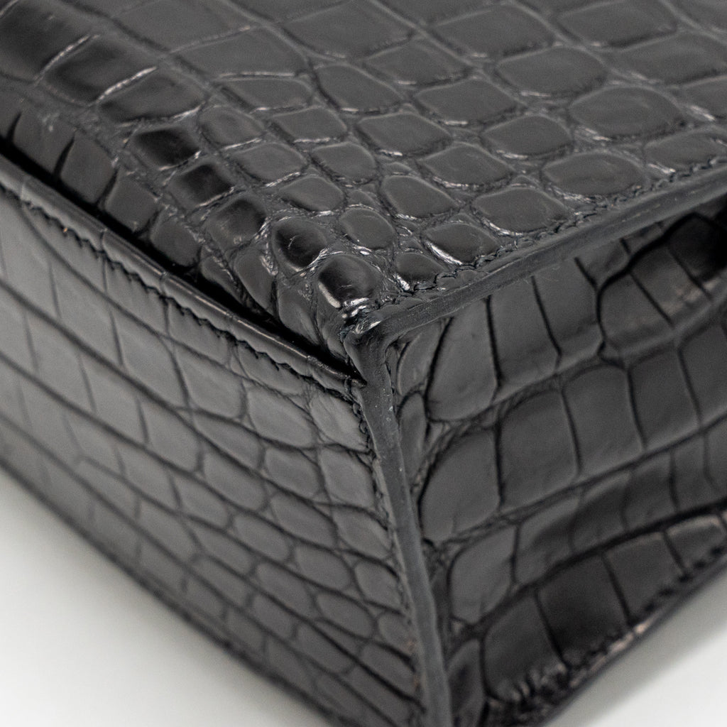 HERMES KELLY POCHETTE CROCODILE NILOTICUS MATT BLACK SHW