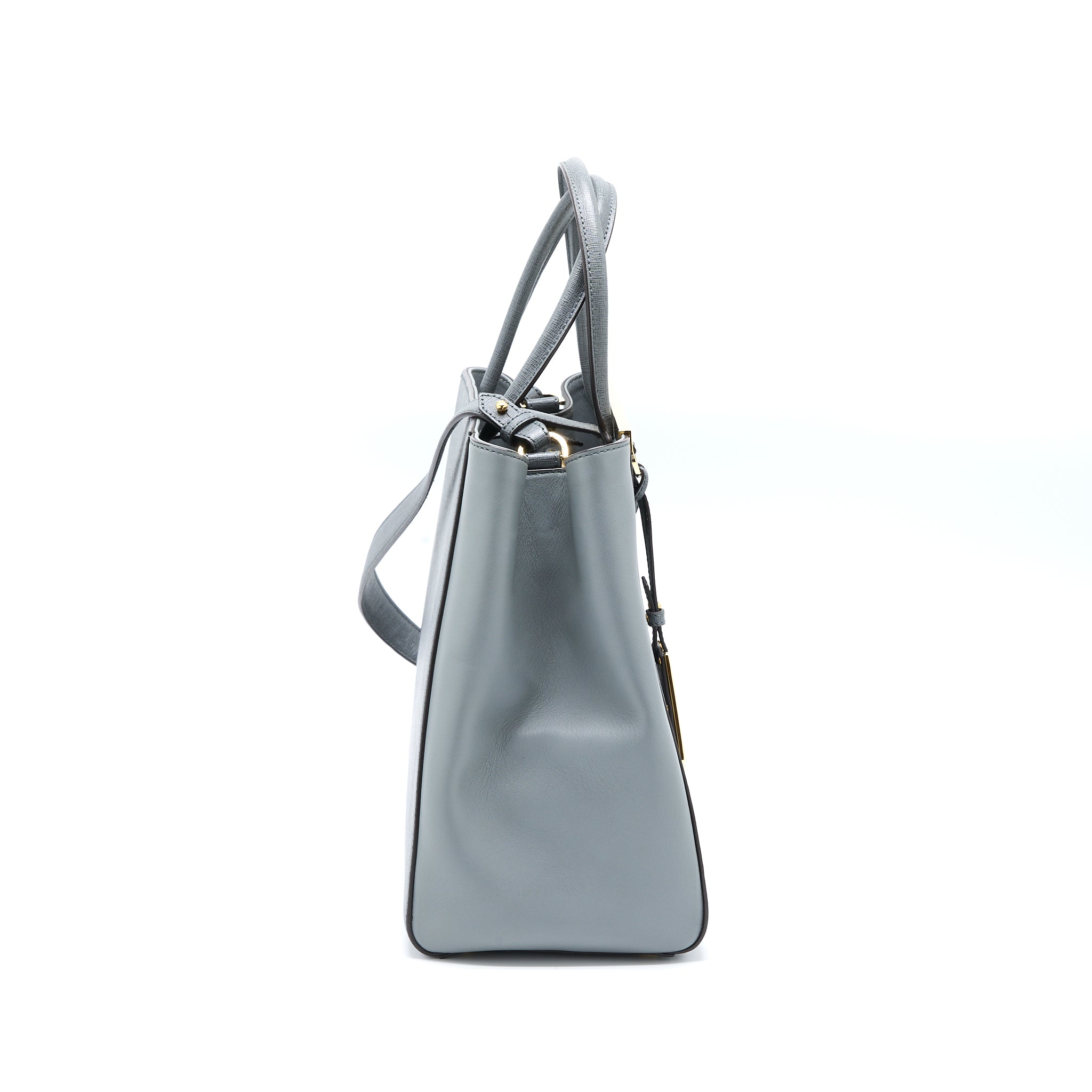 FENDI 2 JOURS LARGE BAG LEATHER GREY GHW